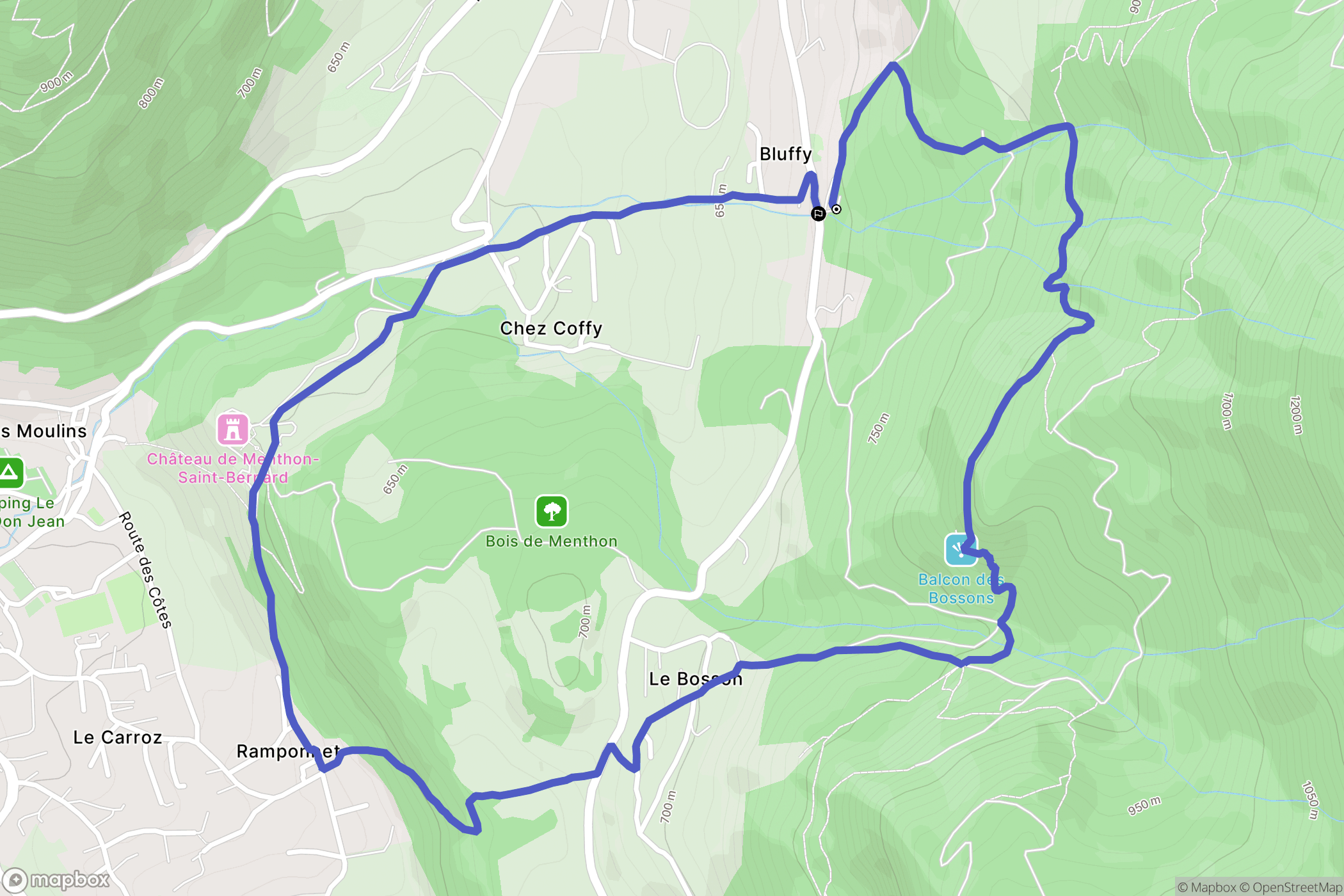Bluffy : carte du parcours de randonnée - France