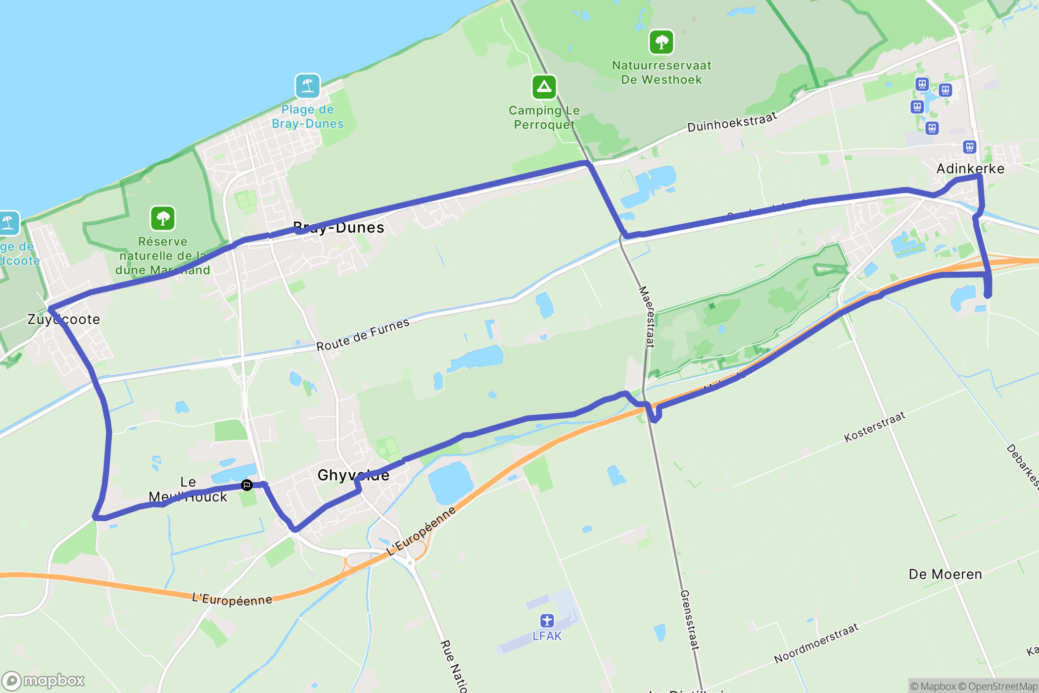 Ghyvelde : carte du parcours de randonnée - France
