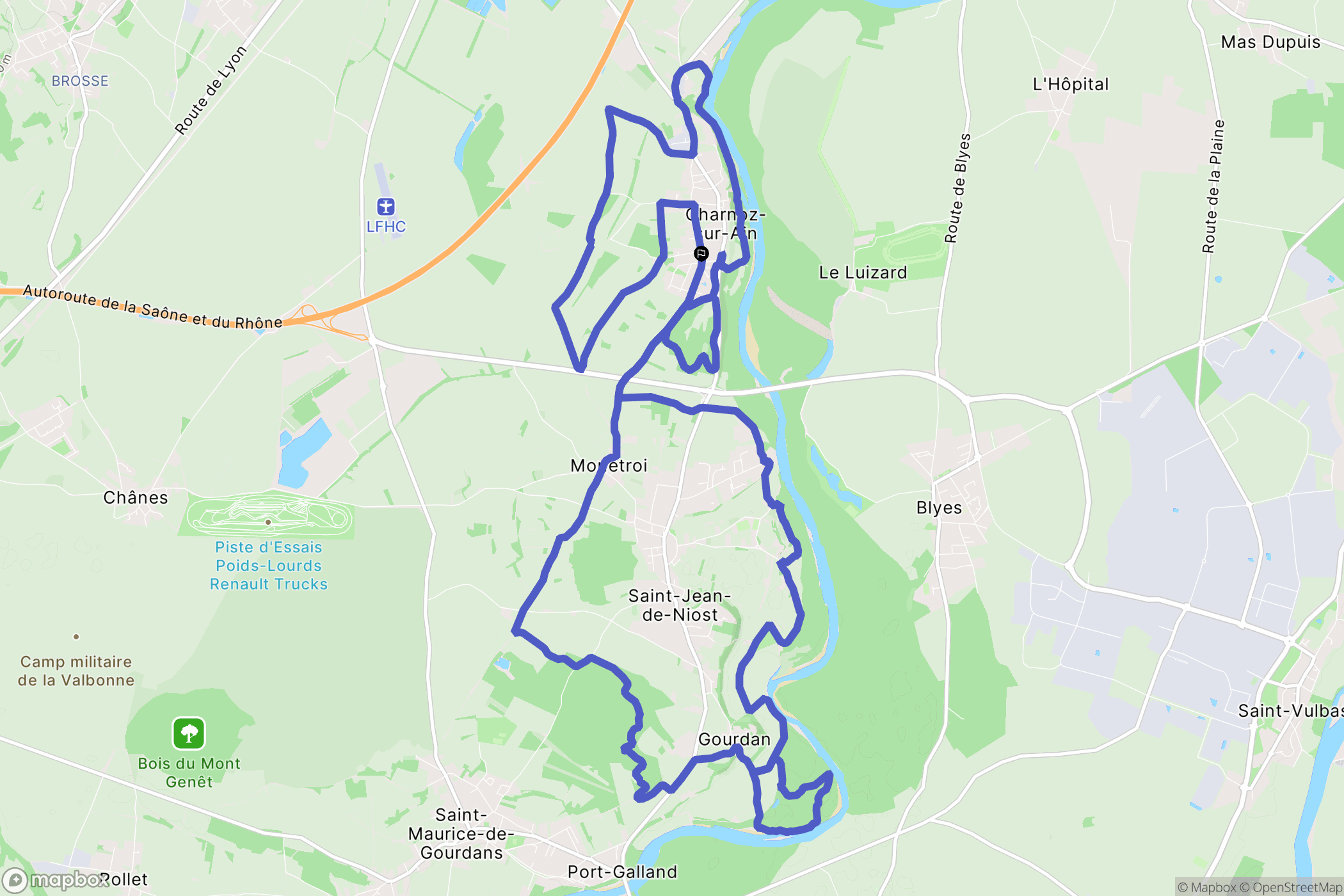 Charnoz-sur-Ain : carte du parcours de randonnée - France