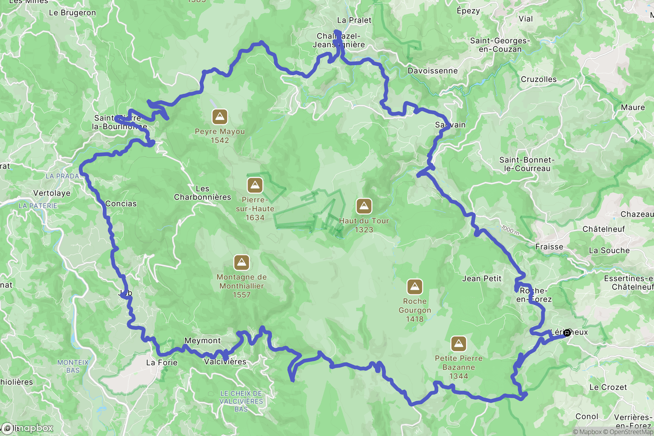 Lérigneux : carte du parcours de randonnée - France