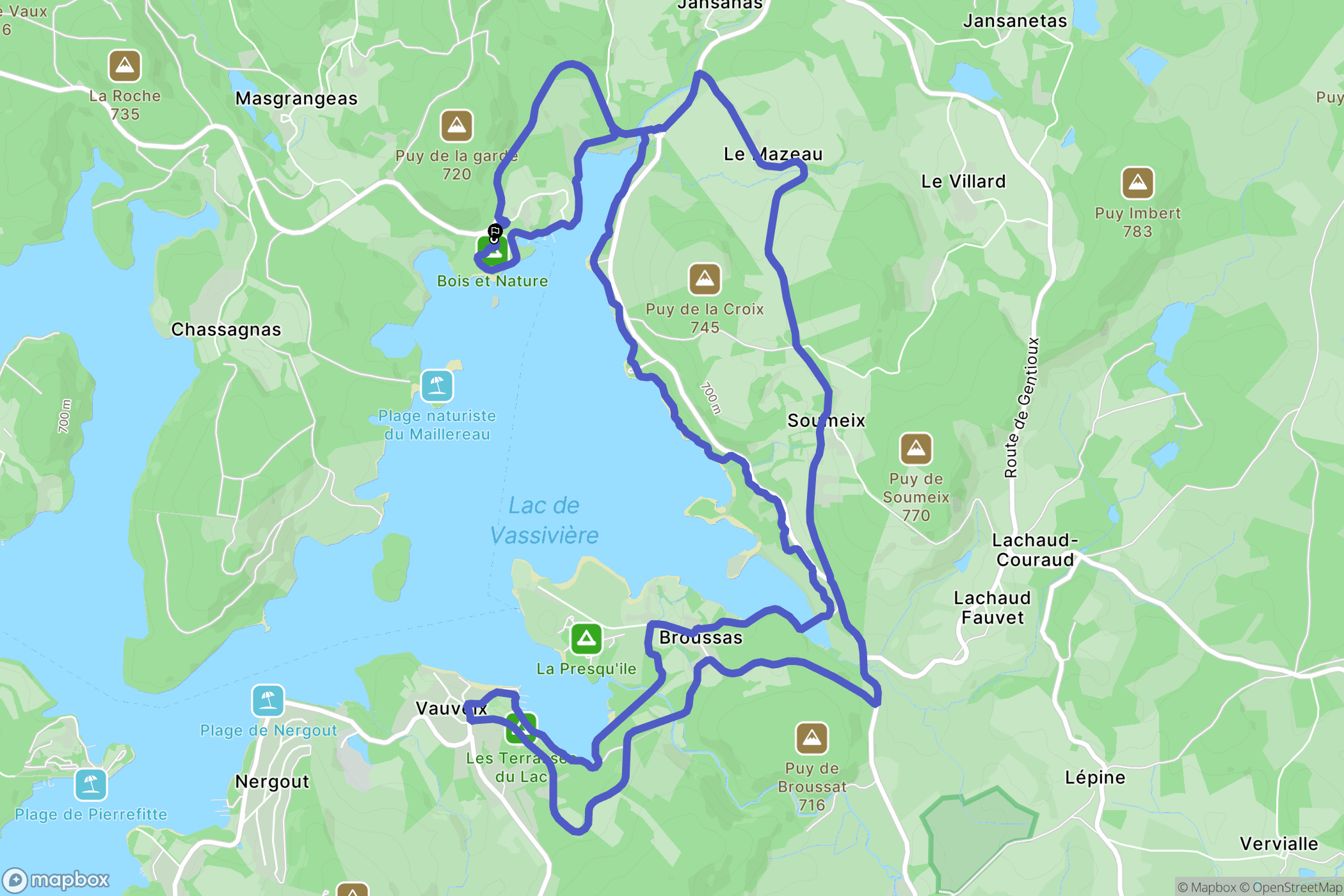 Royère-de-Vassivière : carte du parcours de randonnée - France