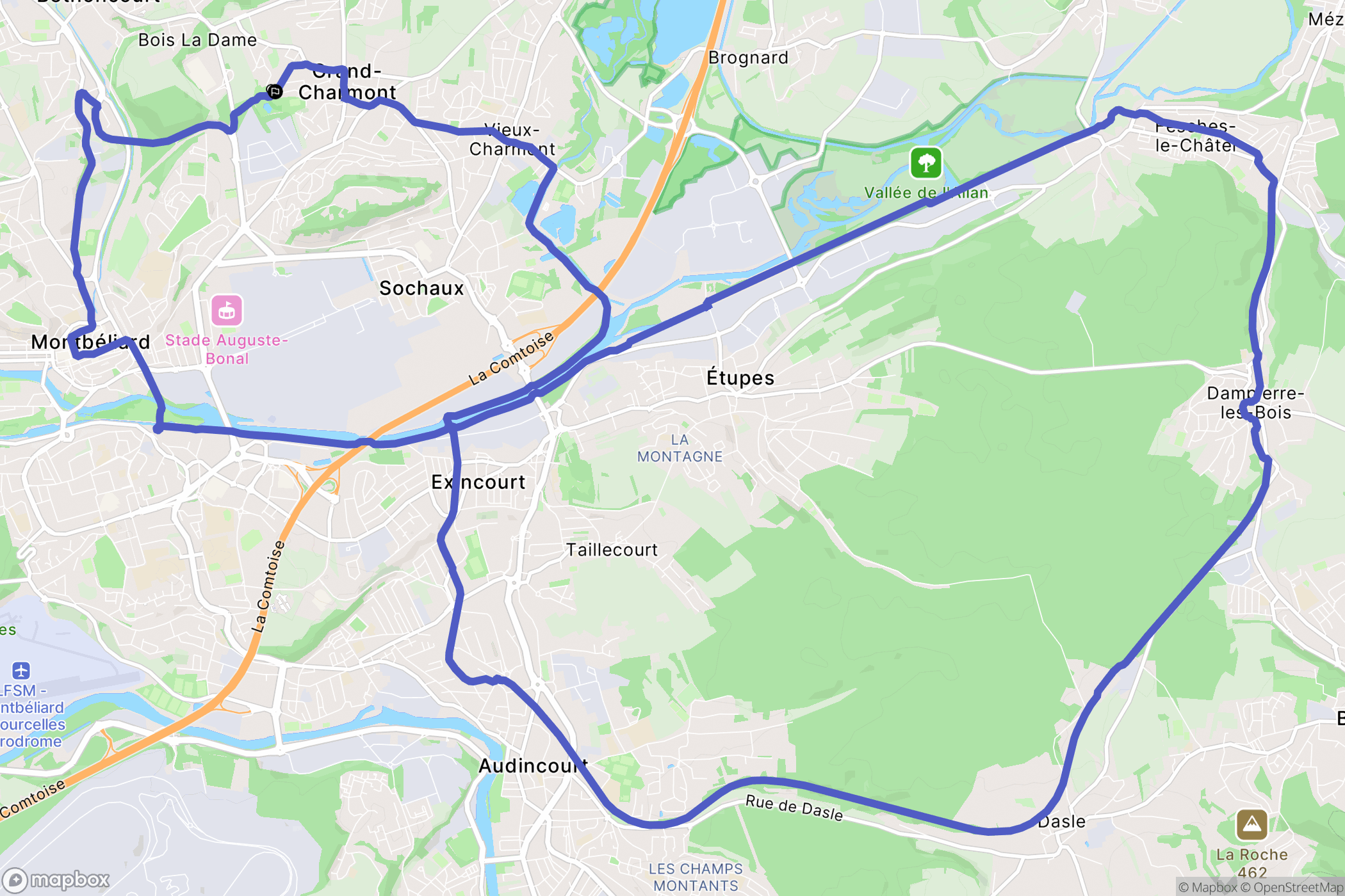 Grand-Charmont : carte du parcours de randonnée - France