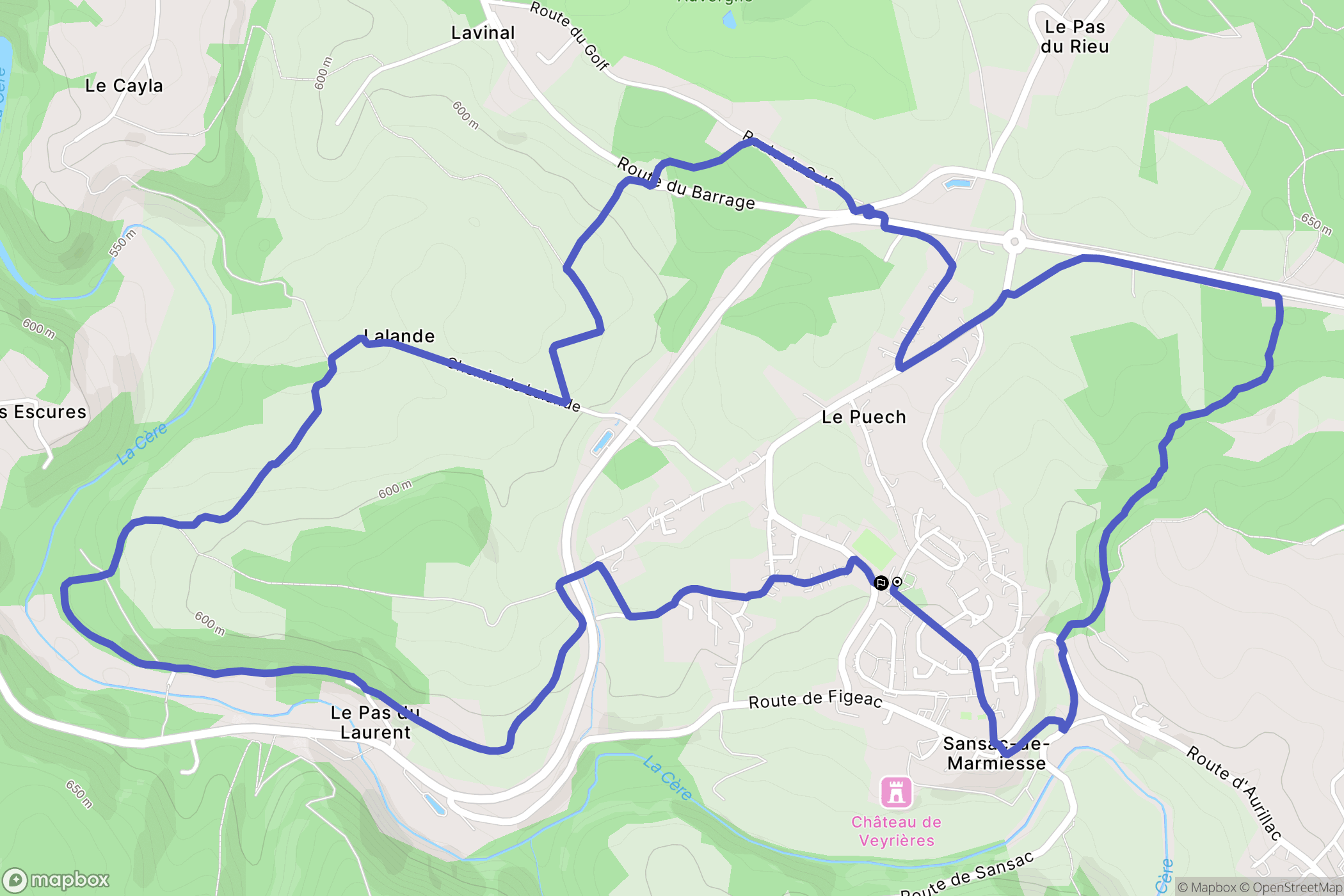 Sansac-de-Marmiesse : carte du parcours de randonnée - France