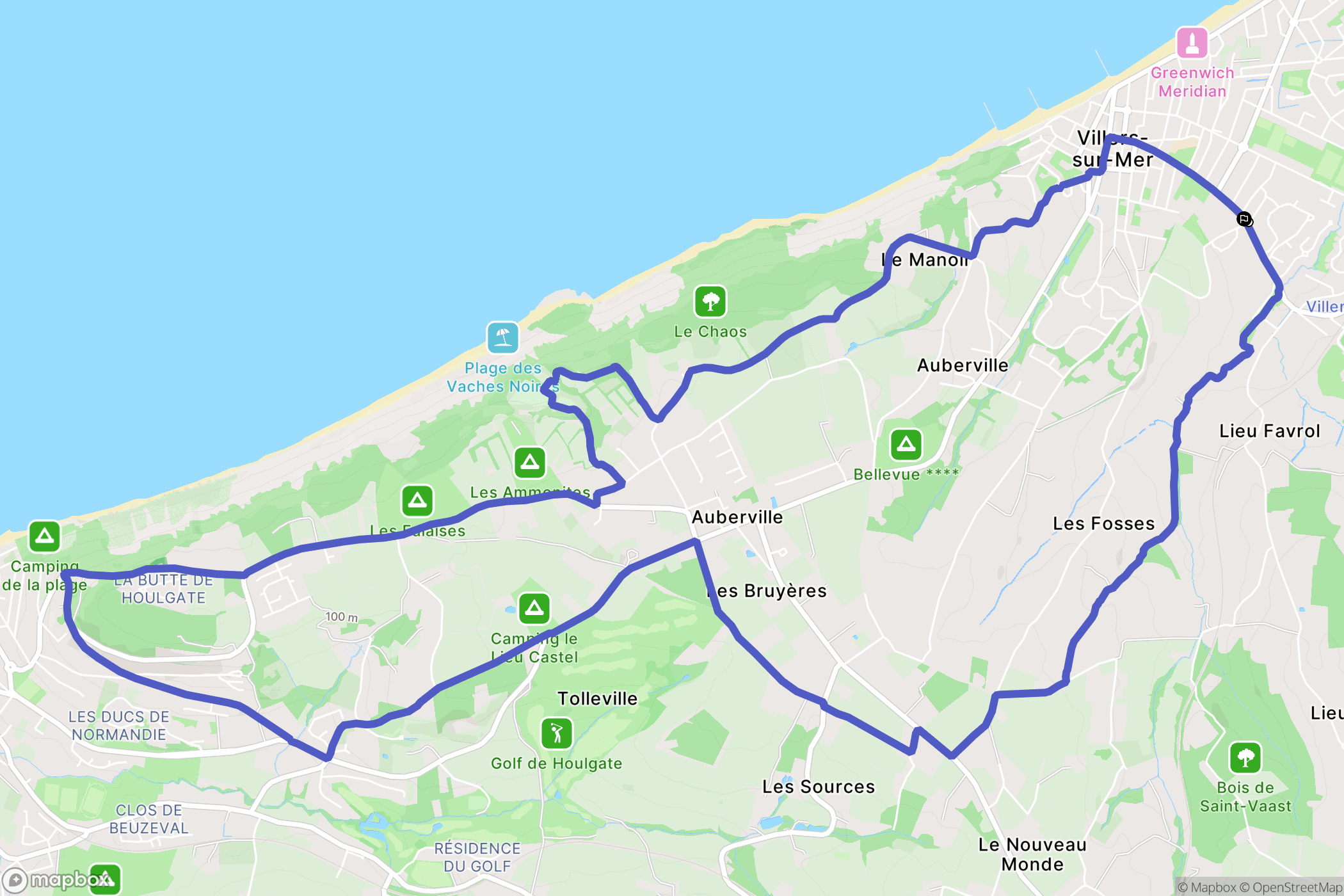 Villers-sur-Mer : carte du parcours de randonnée - France