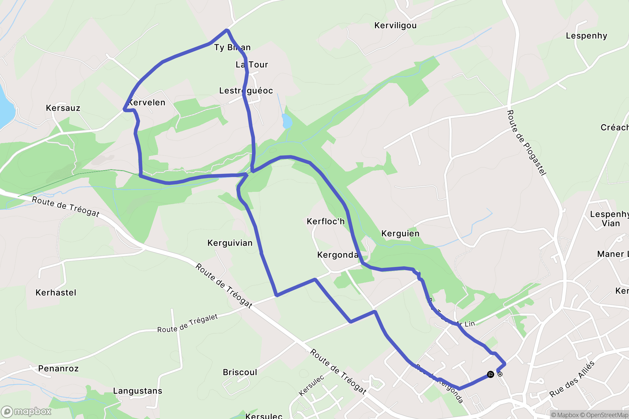 Plonéour-Lanvern : carte du parcours de randonnée - France