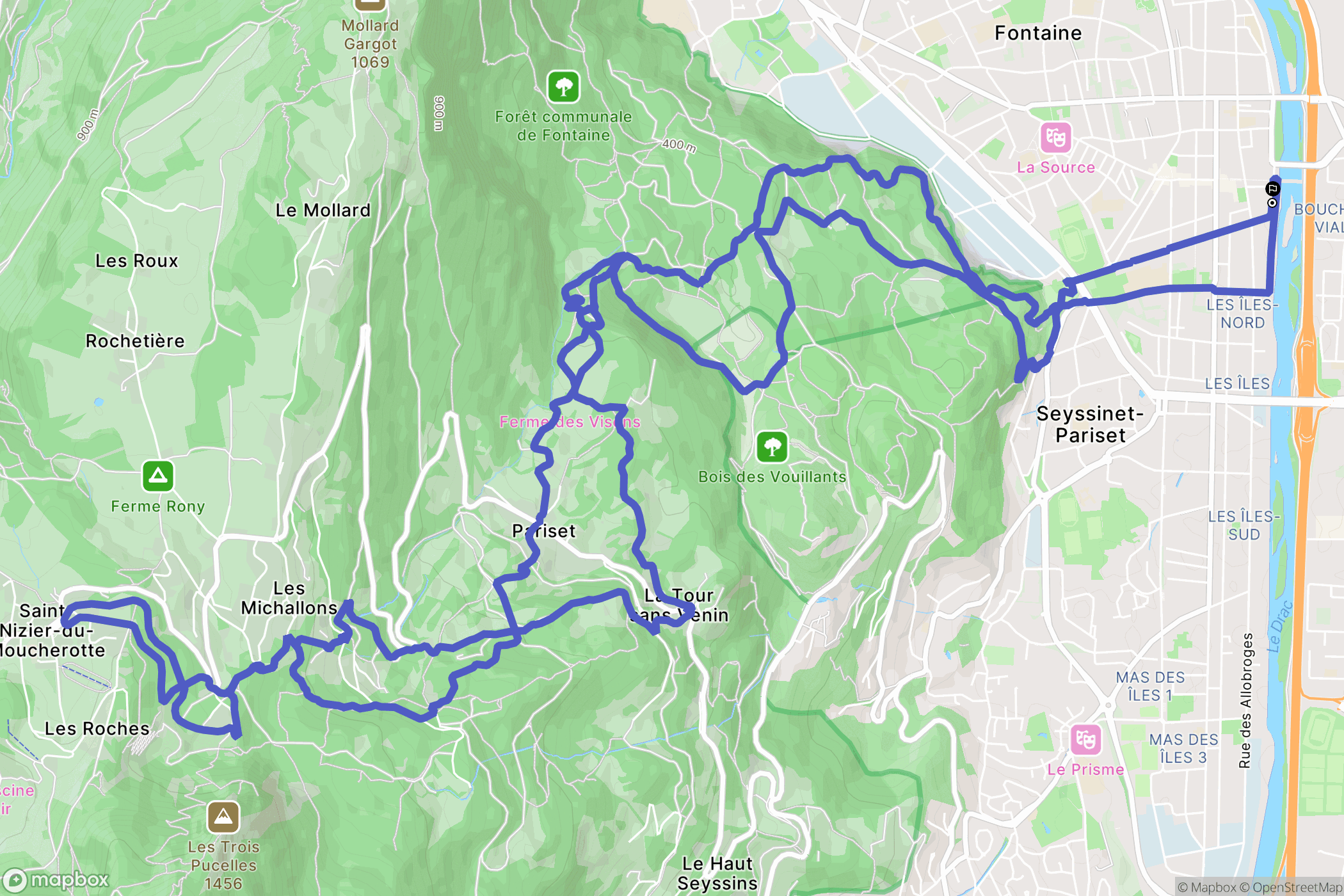 Fontaine : carte du parcours de randonnée - France