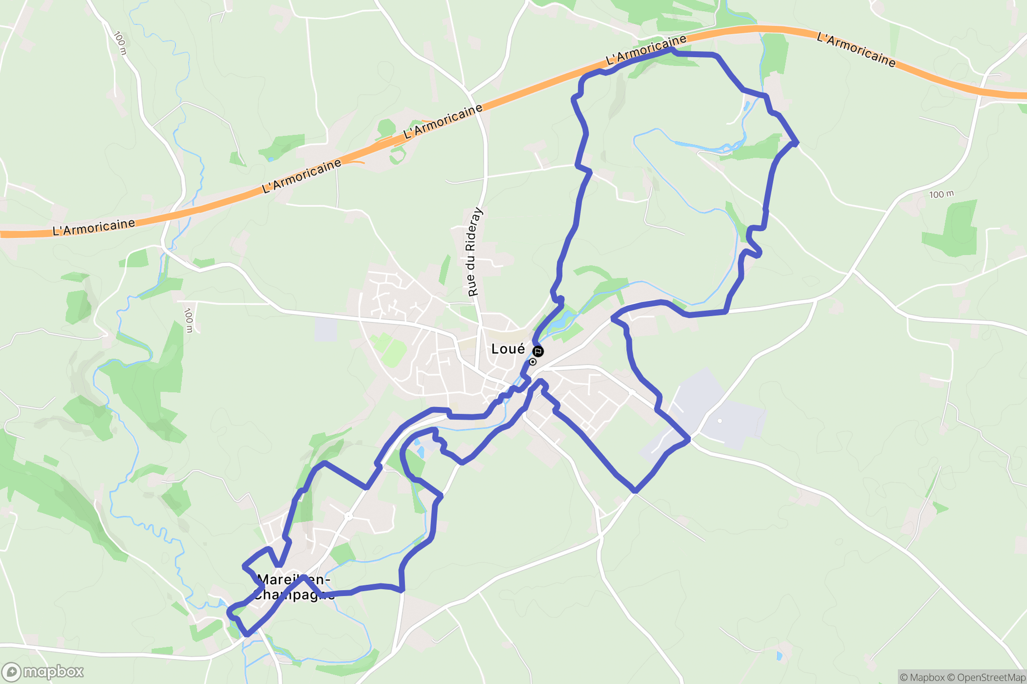 Loué : carte du parcours de randonnée - France