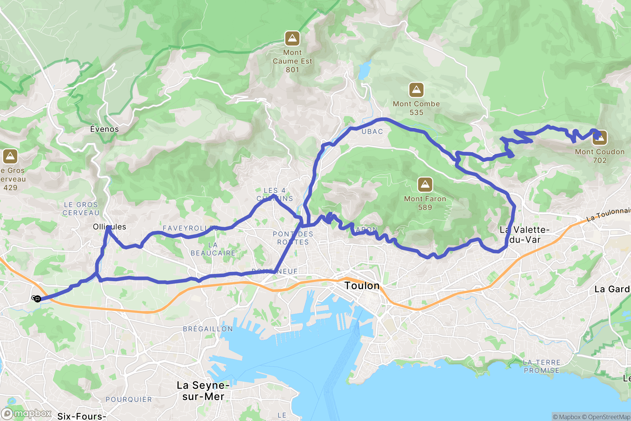 Ollioules : carte du parcours de randonnée - France
