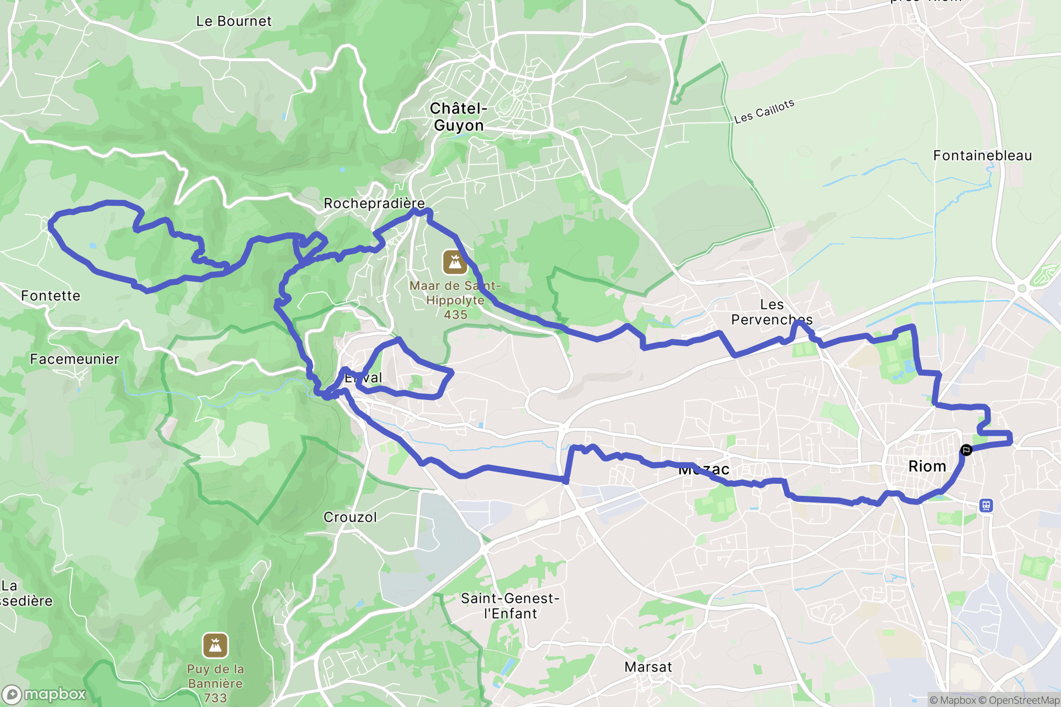 Riom : carte du parcours de randonnée - France