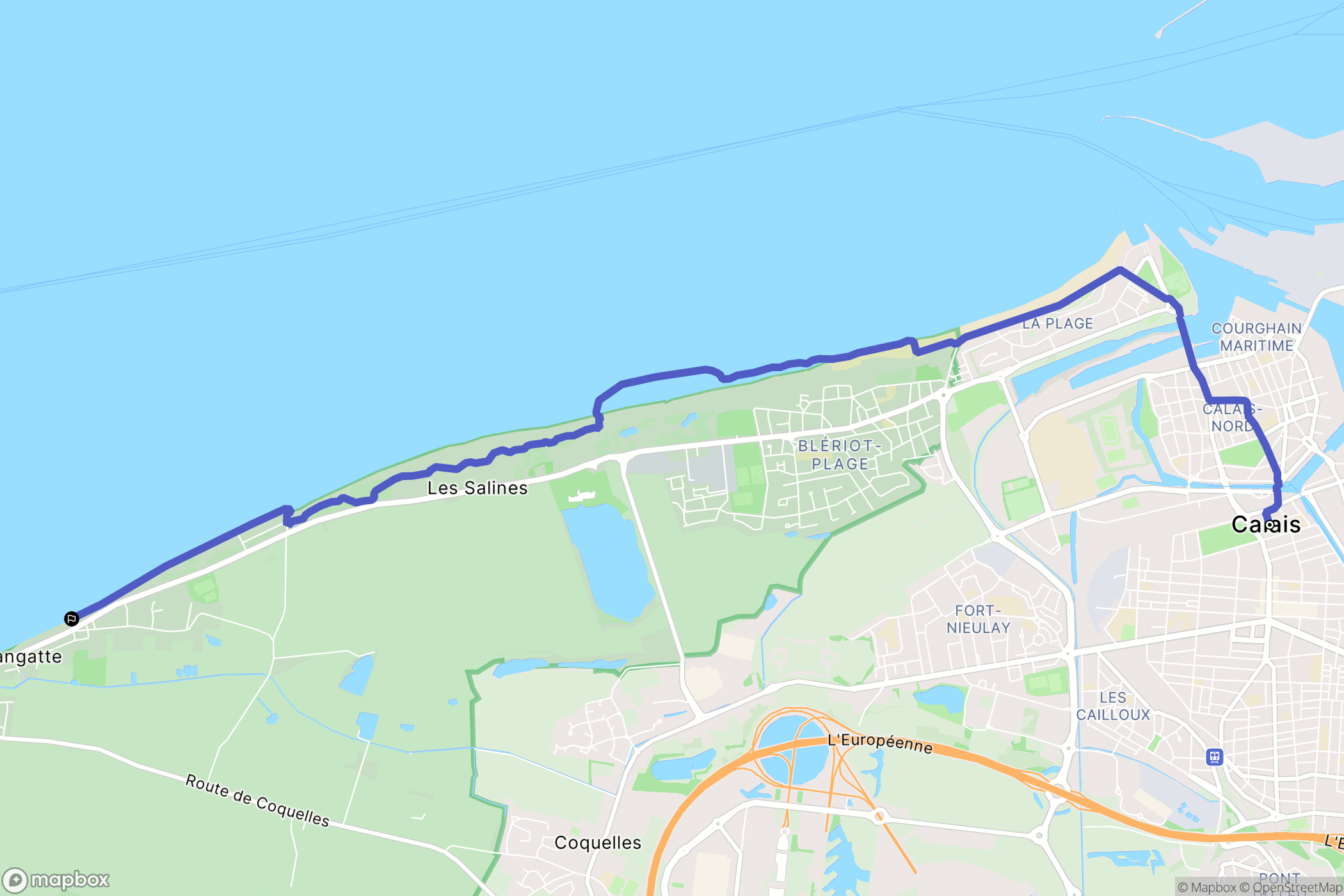 Calais : carte du parcours de randonnée - France