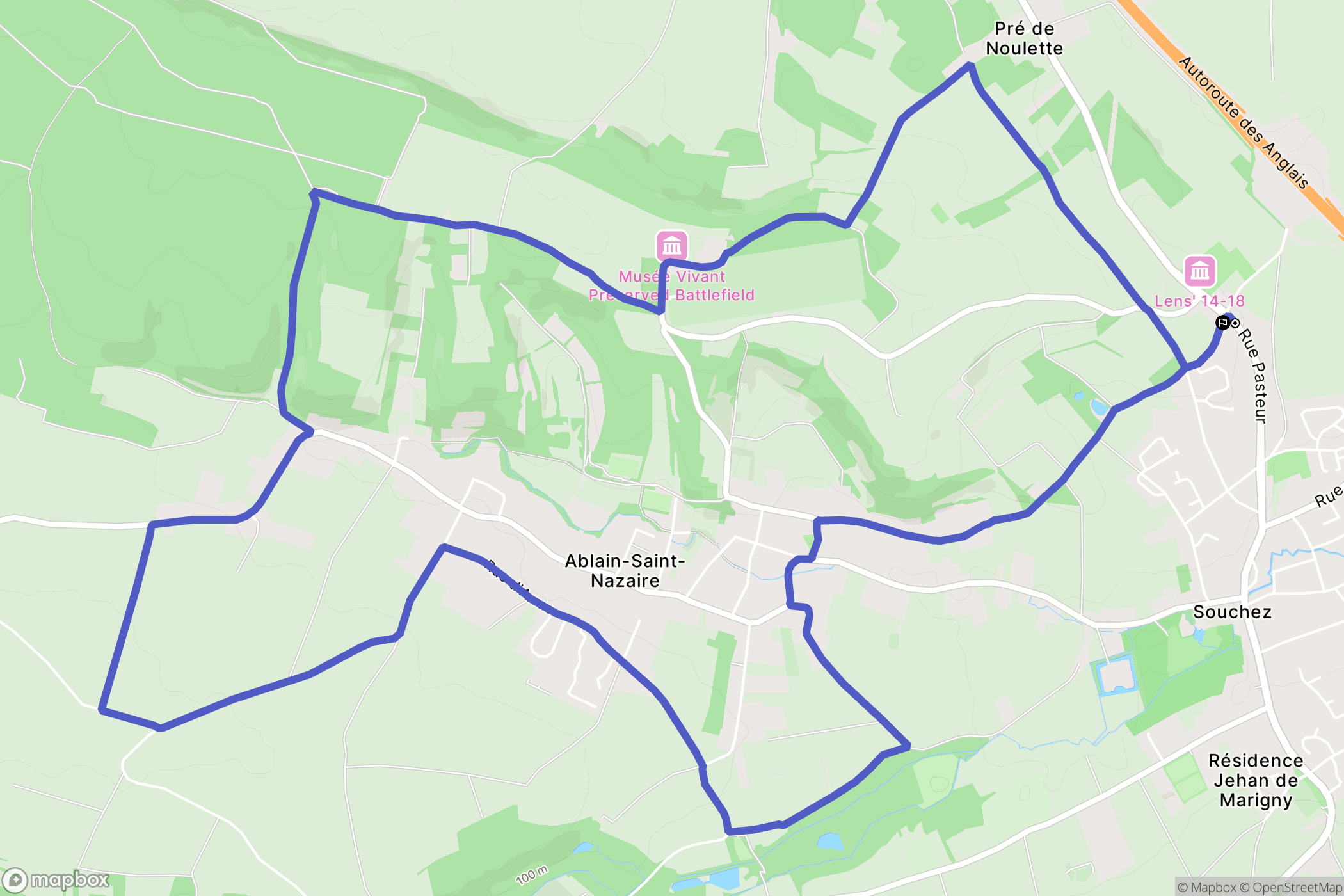 Souchez : carte du parcours de randonnée - France
