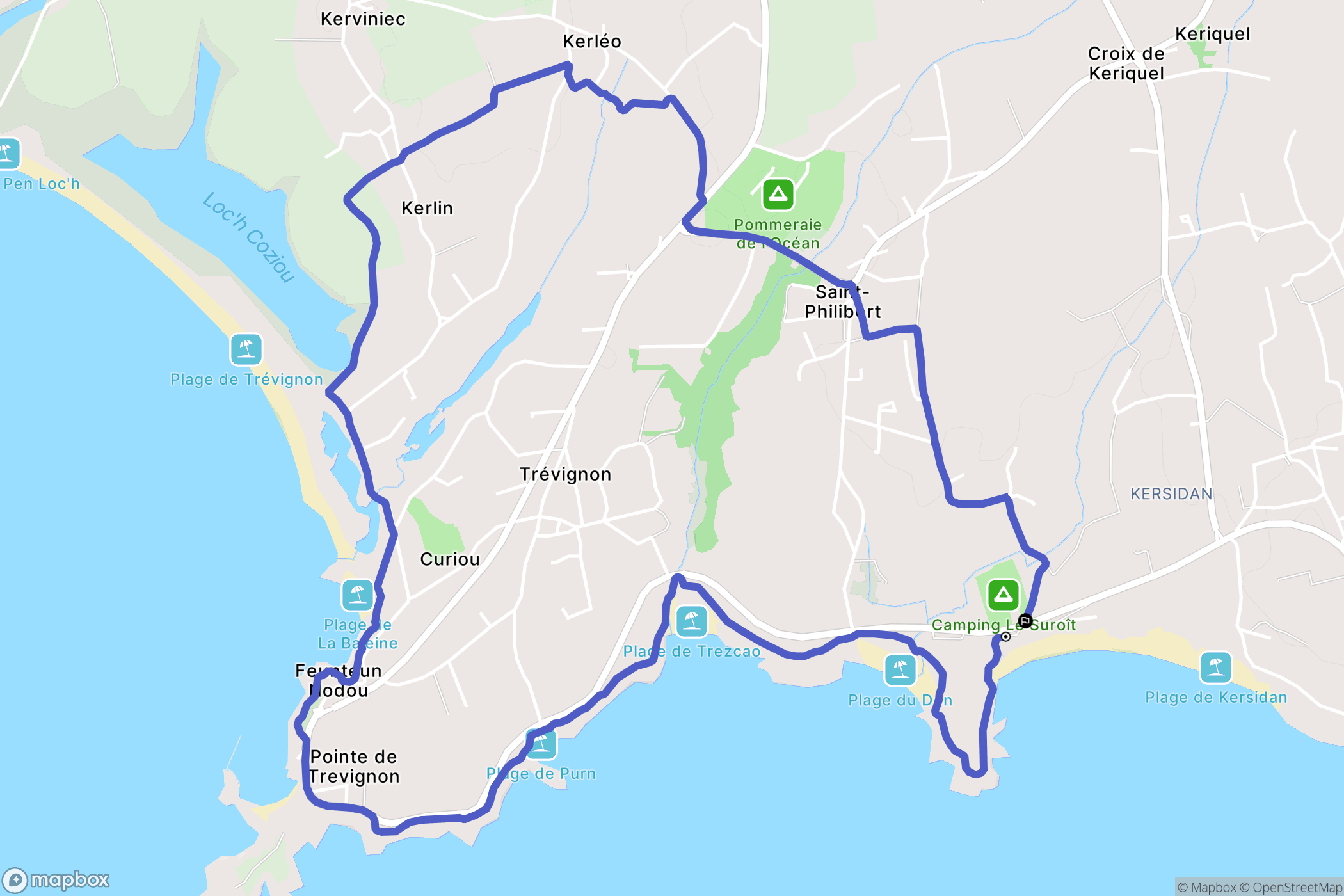 Trégunc : carte du parcours de randonnée - France