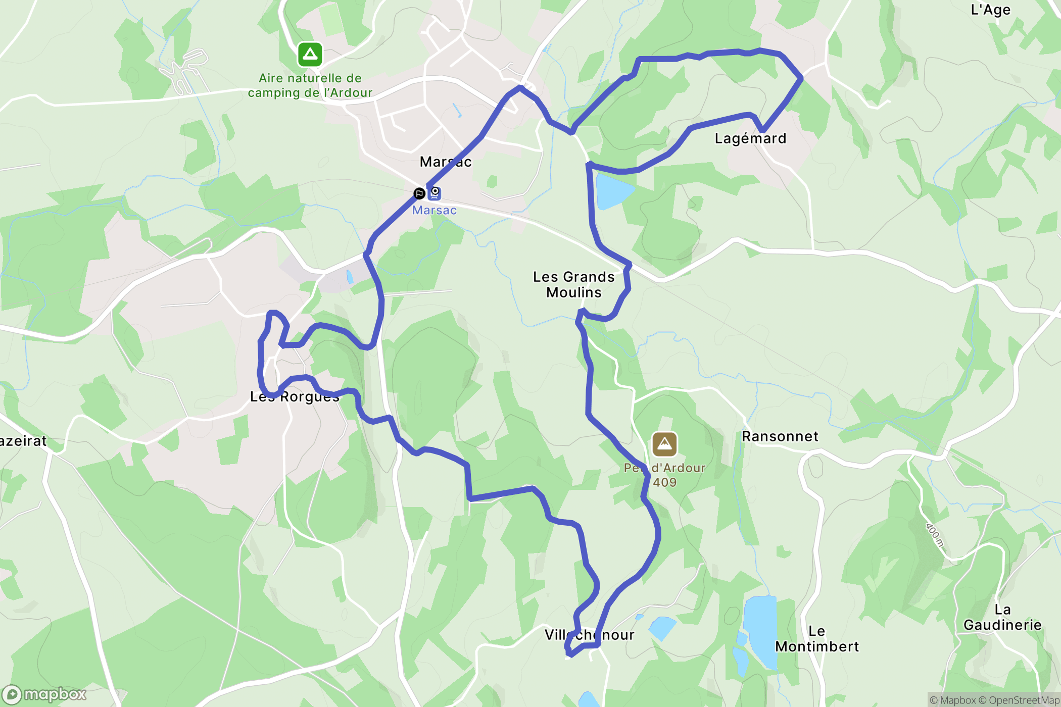 Marsac : carte du parcours de randonnée - France
