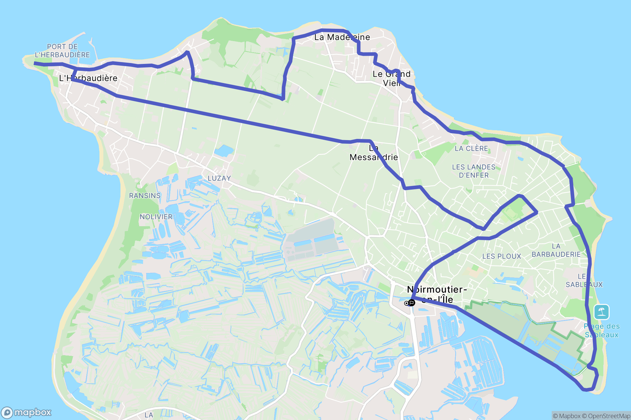 Noirmoutier-en-l'Île : carte du parcours de randonnée - France