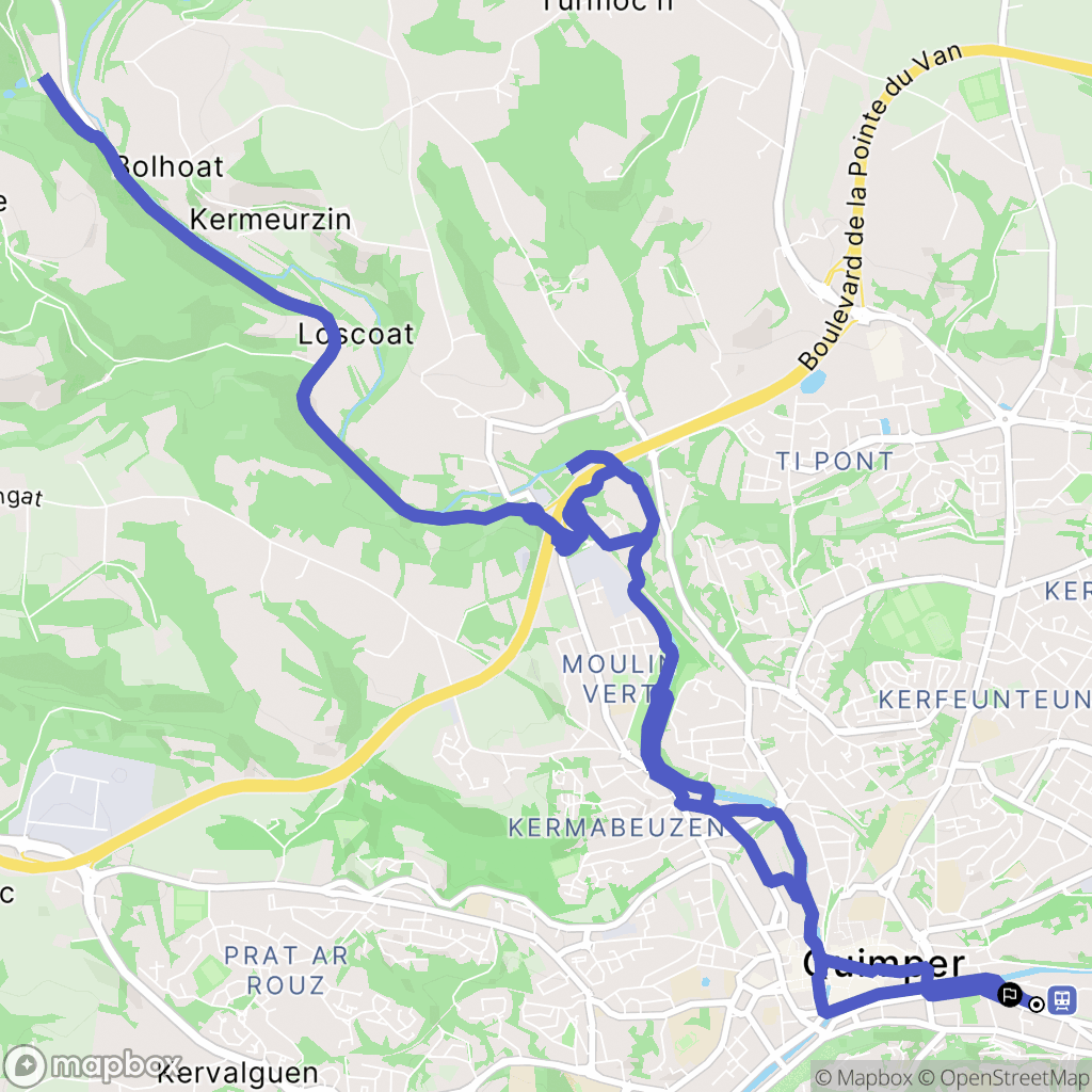Quimper : carte du parcours de randonnée - France