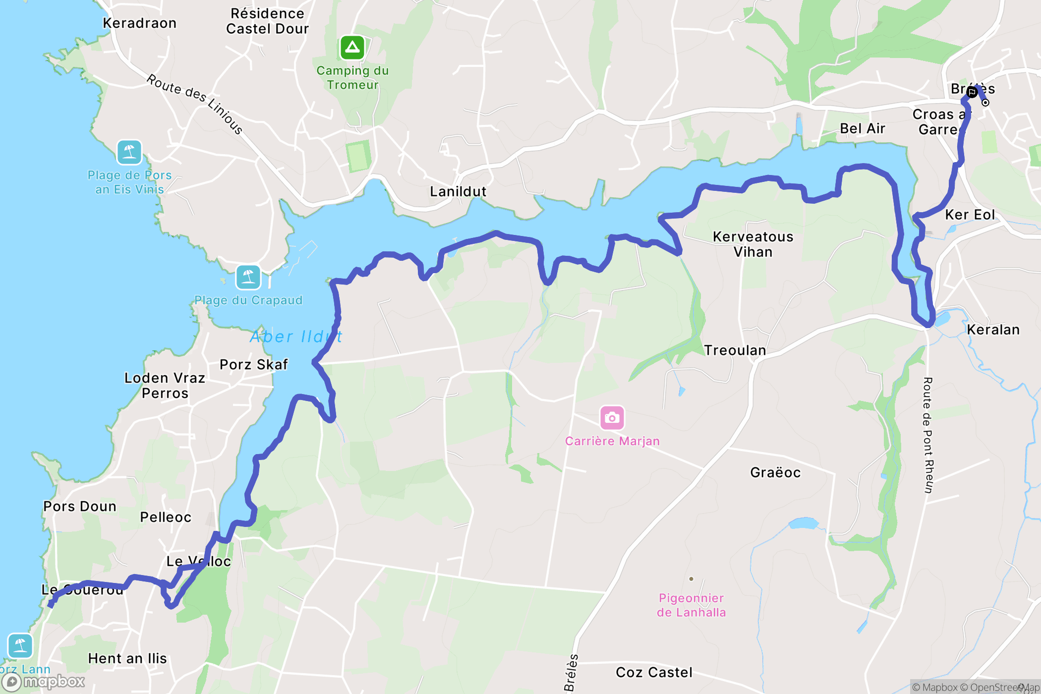 Brélès : carte du parcours de randonnée - France