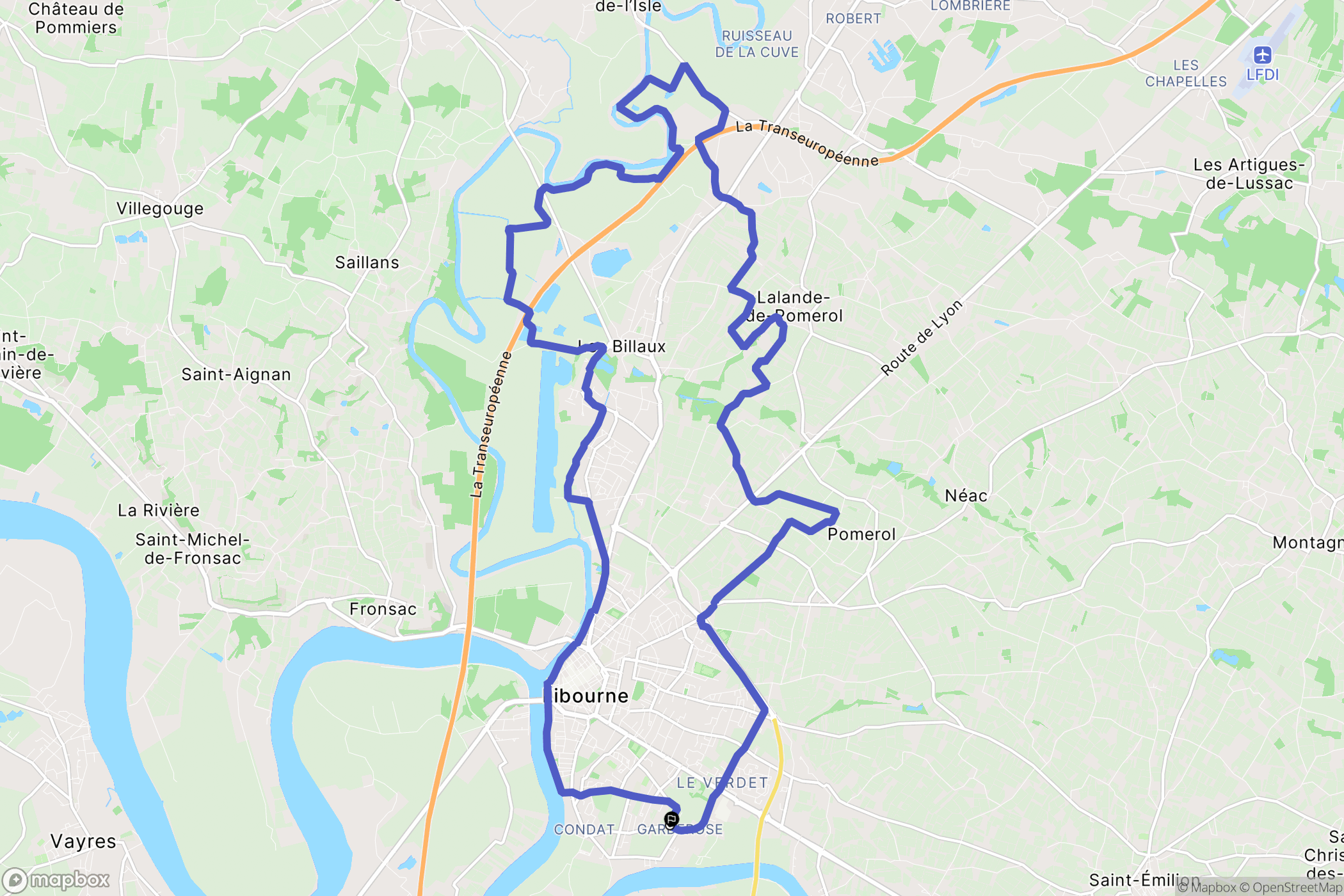 Libourne : carte du parcours de randonnée - France