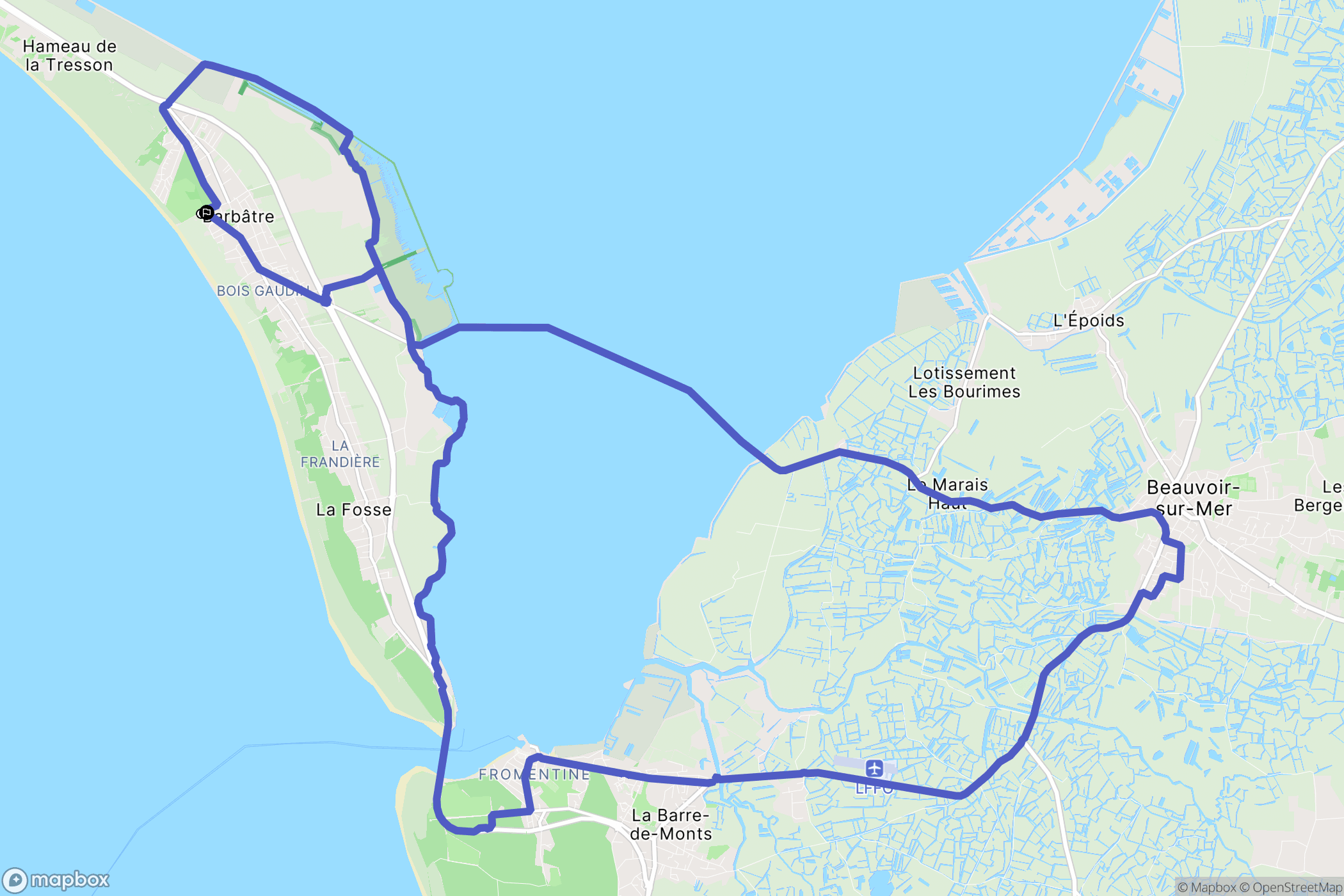Barbâtre : carte du parcours de randonnée - France