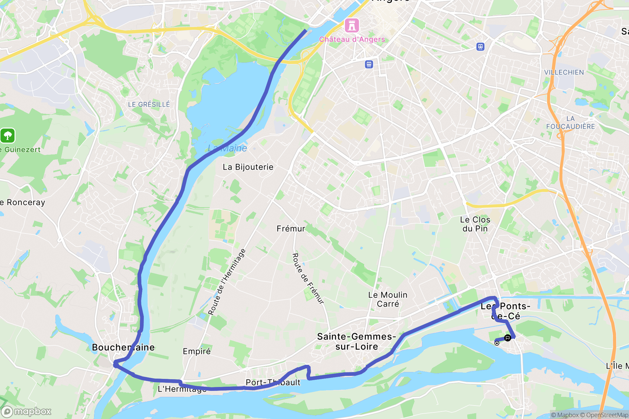 Les Ponts-de-Cé : carte du parcours de randonnée - France