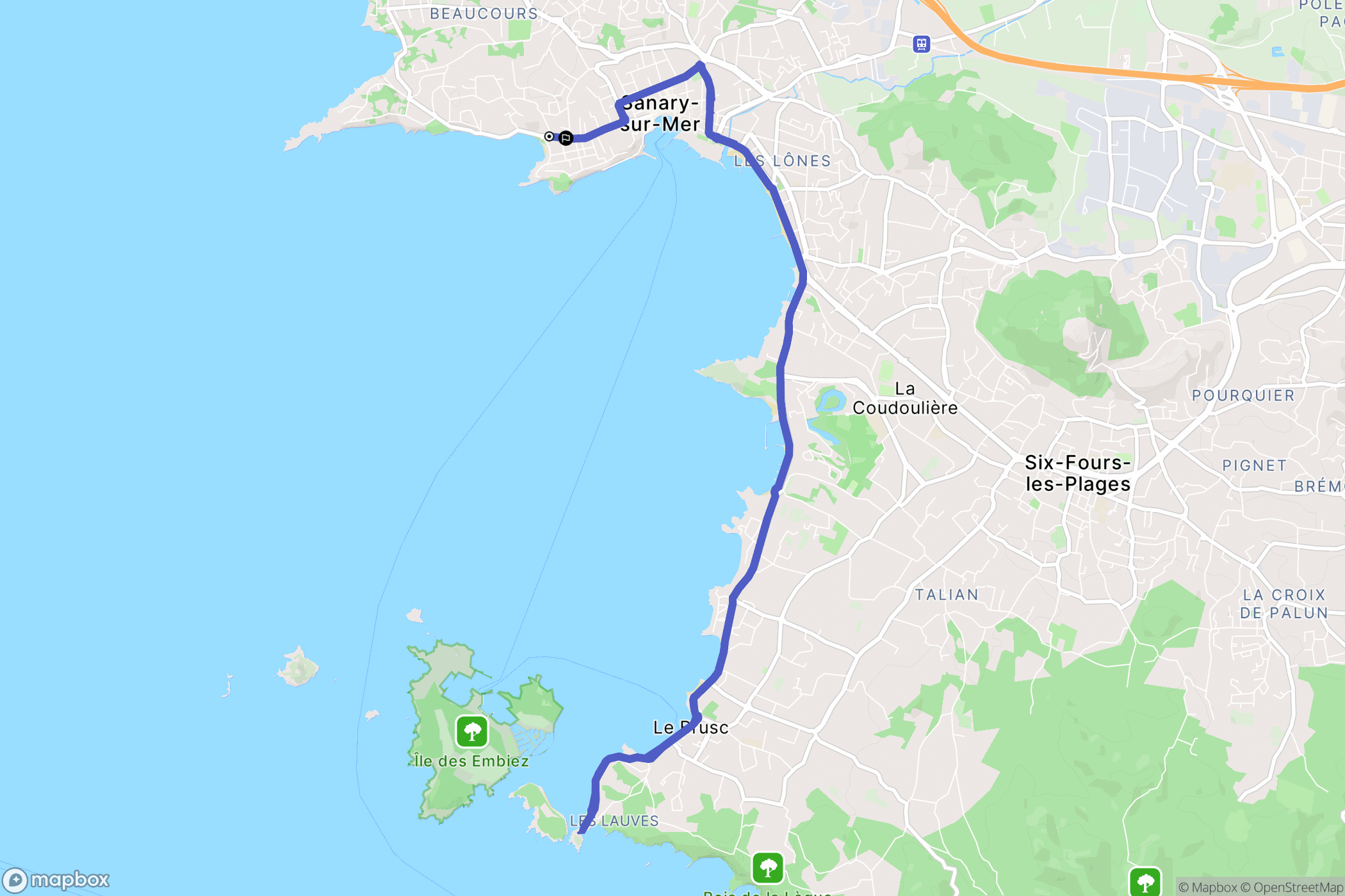 Sanary-sur-Mer : carte du parcours de randonnée - France