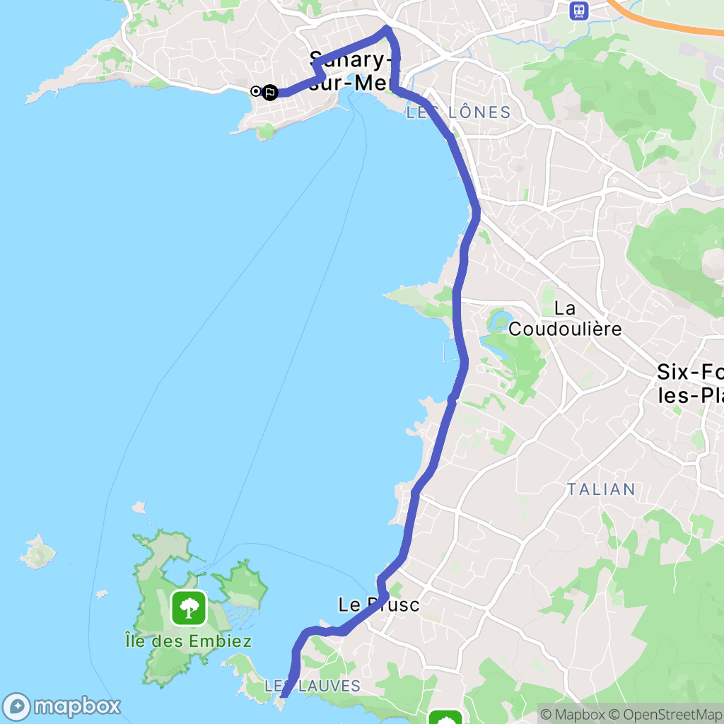 Sanary-sur-Mer : carte du parcours de randonnée - France