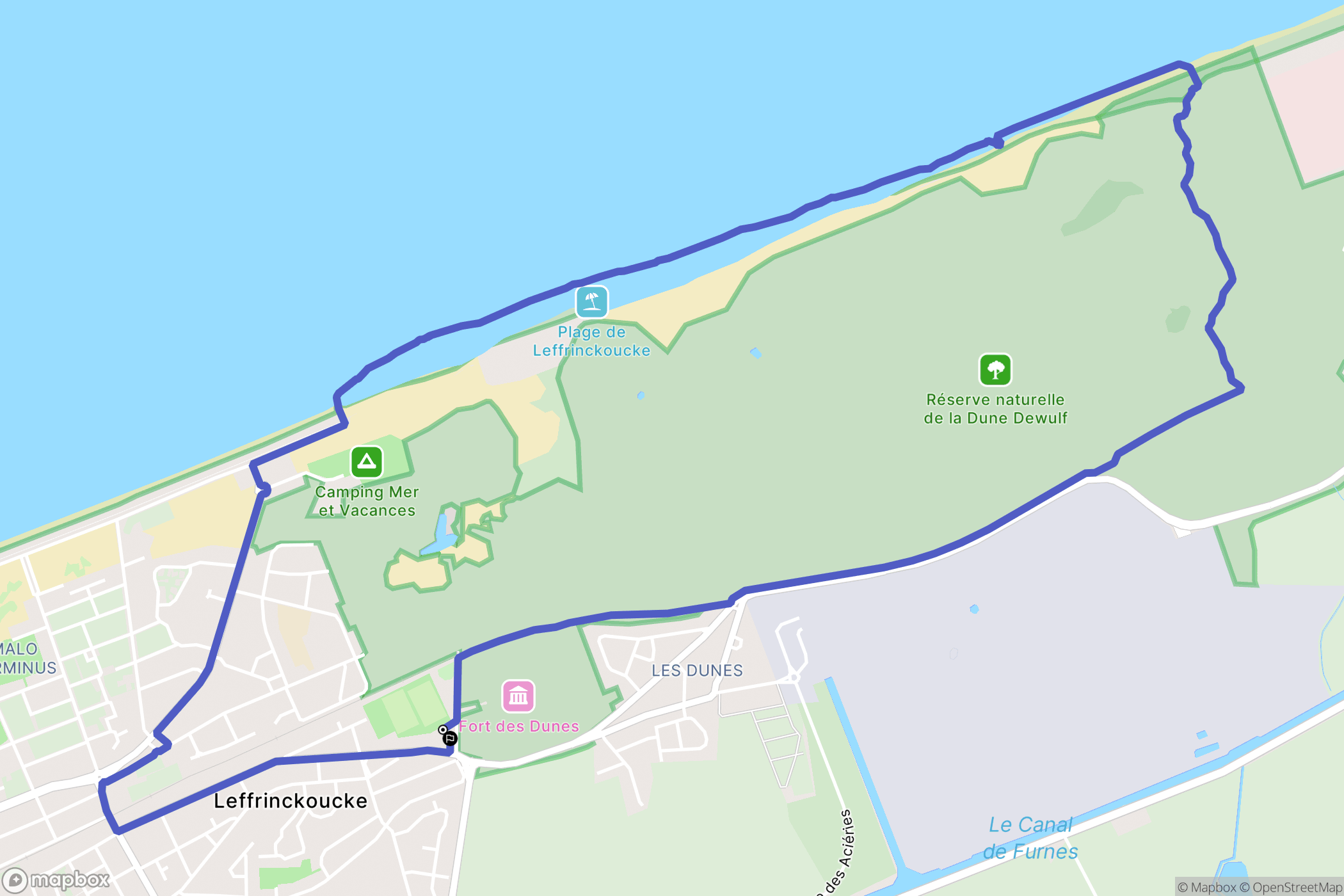Leffrinckoucke : carte du parcours de randonnée - France