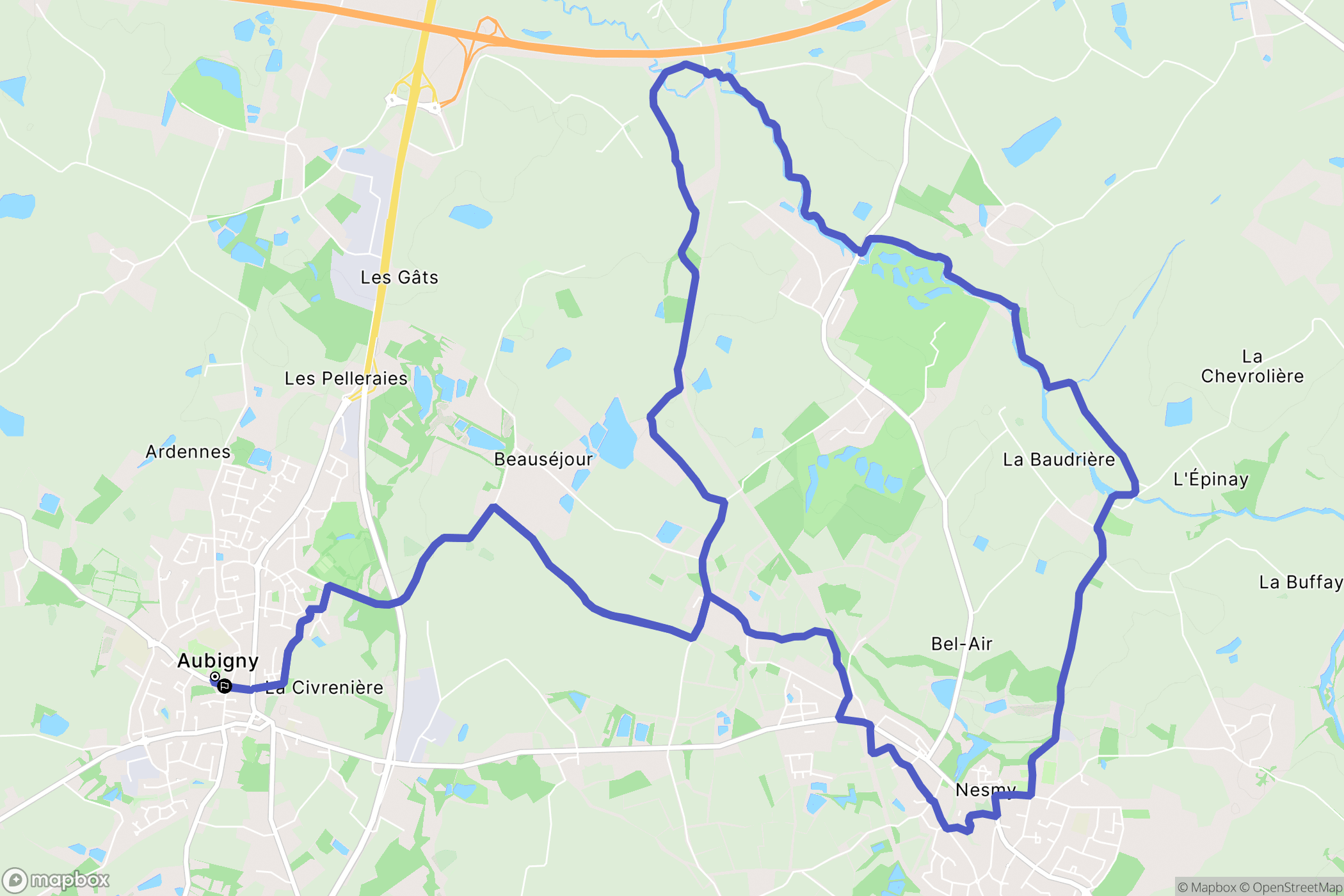 Aubigny-Les Clouzeaux : carte du parcours de randonnée - France