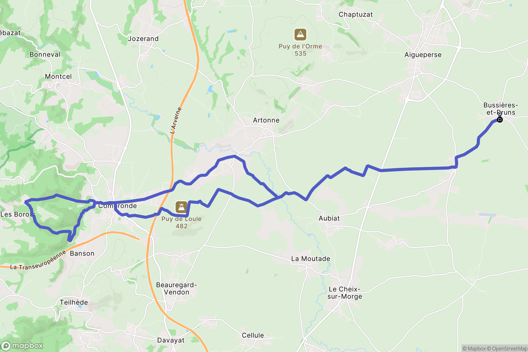 Bussières-et-Pruns : carte du parcours de randonnée - France