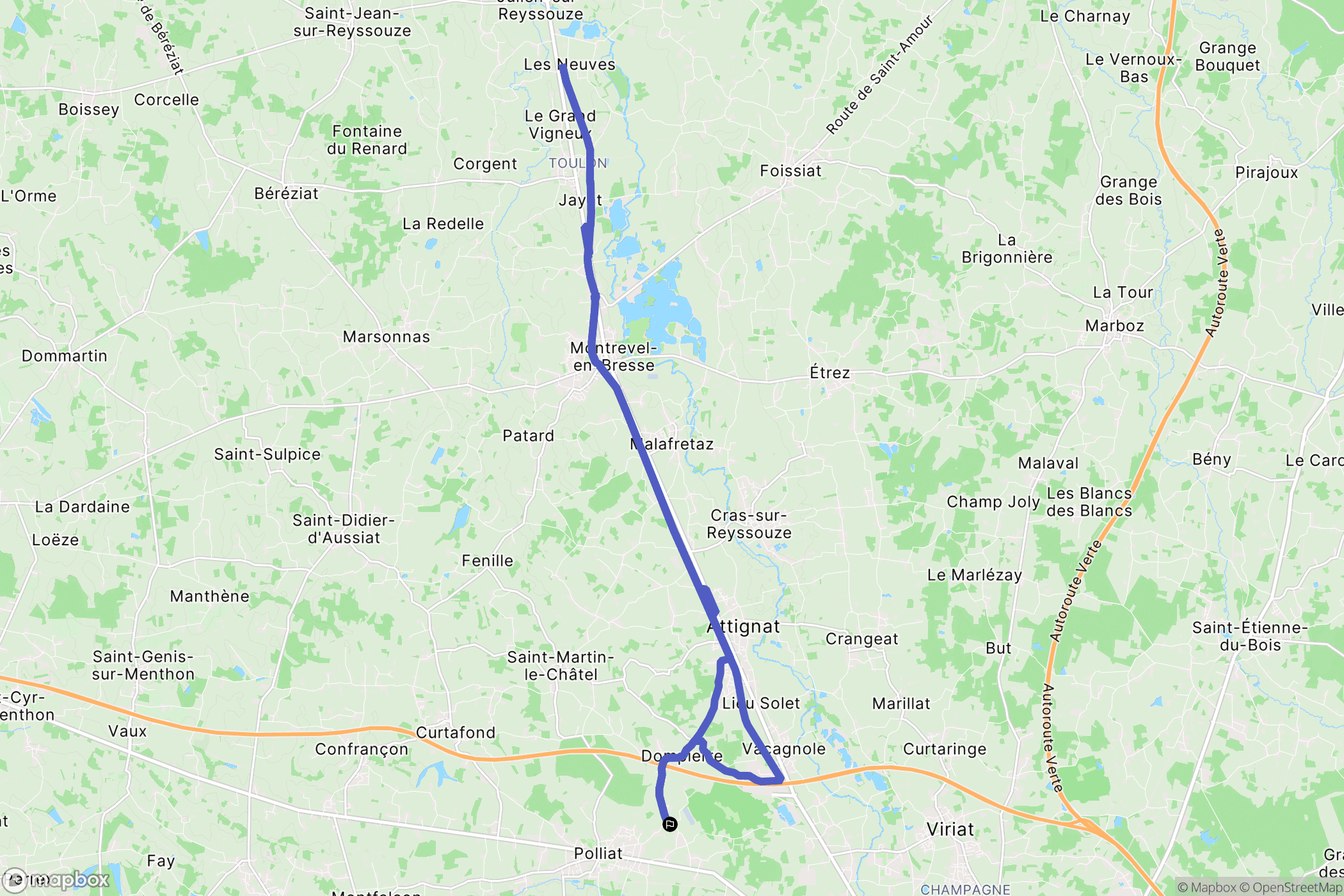 Polliat : carte du parcours de randonnée - France