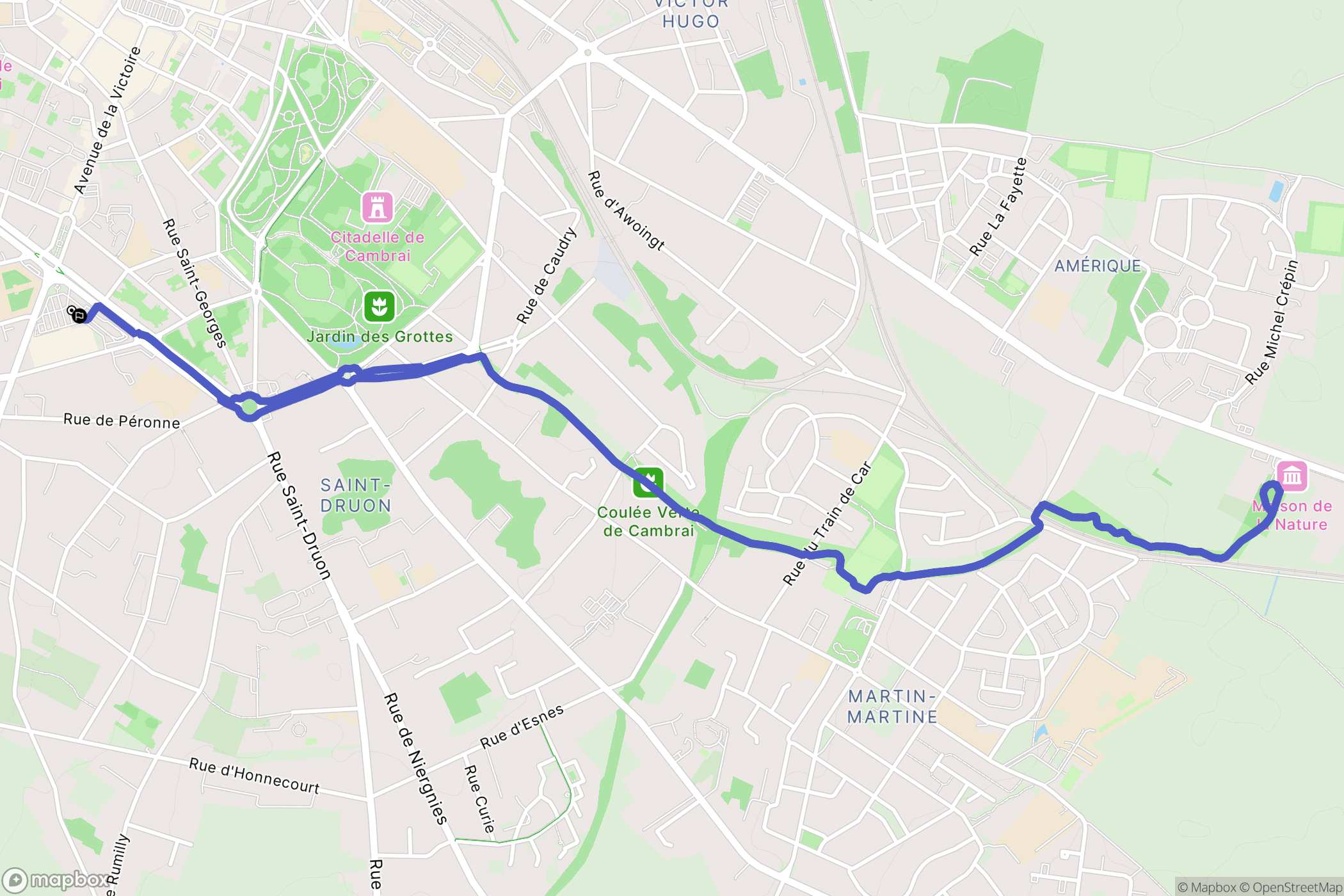 Cambrai : carte du parcours de randonnée - France
