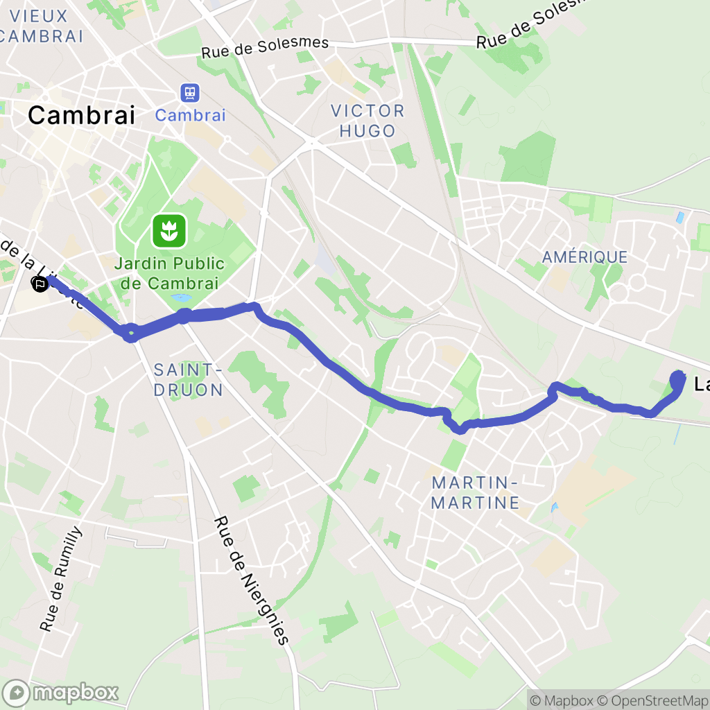 Cambrai : carte du parcours de randonnée - France