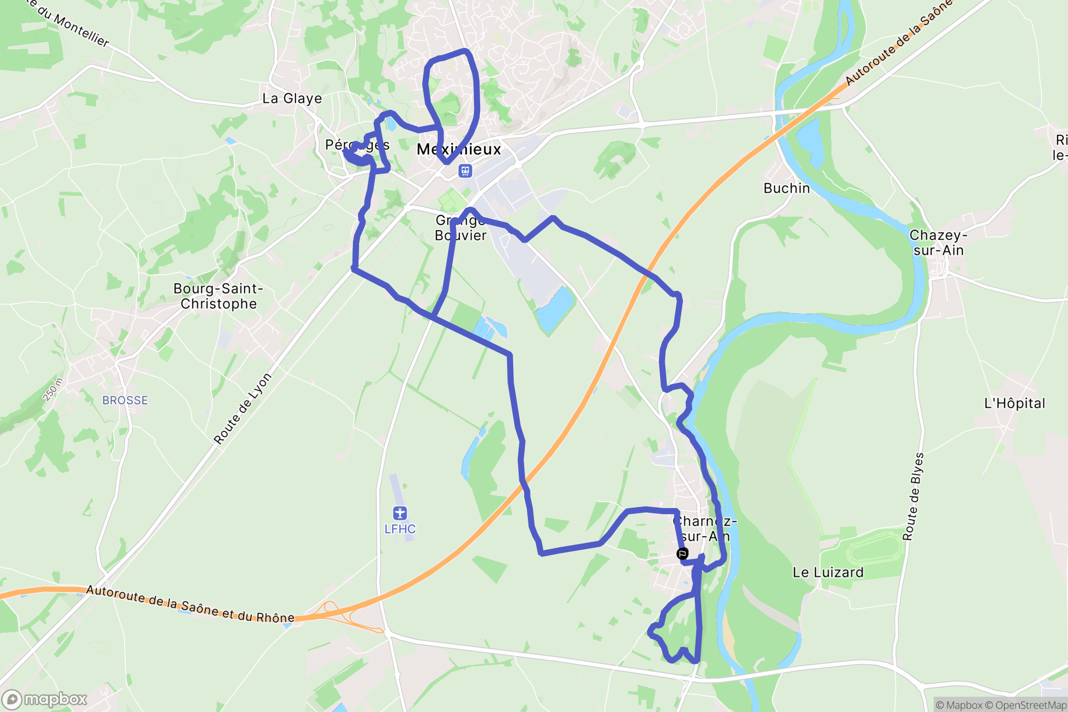 Charnoz-sur-Ain : carte du parcours de randonnée - France