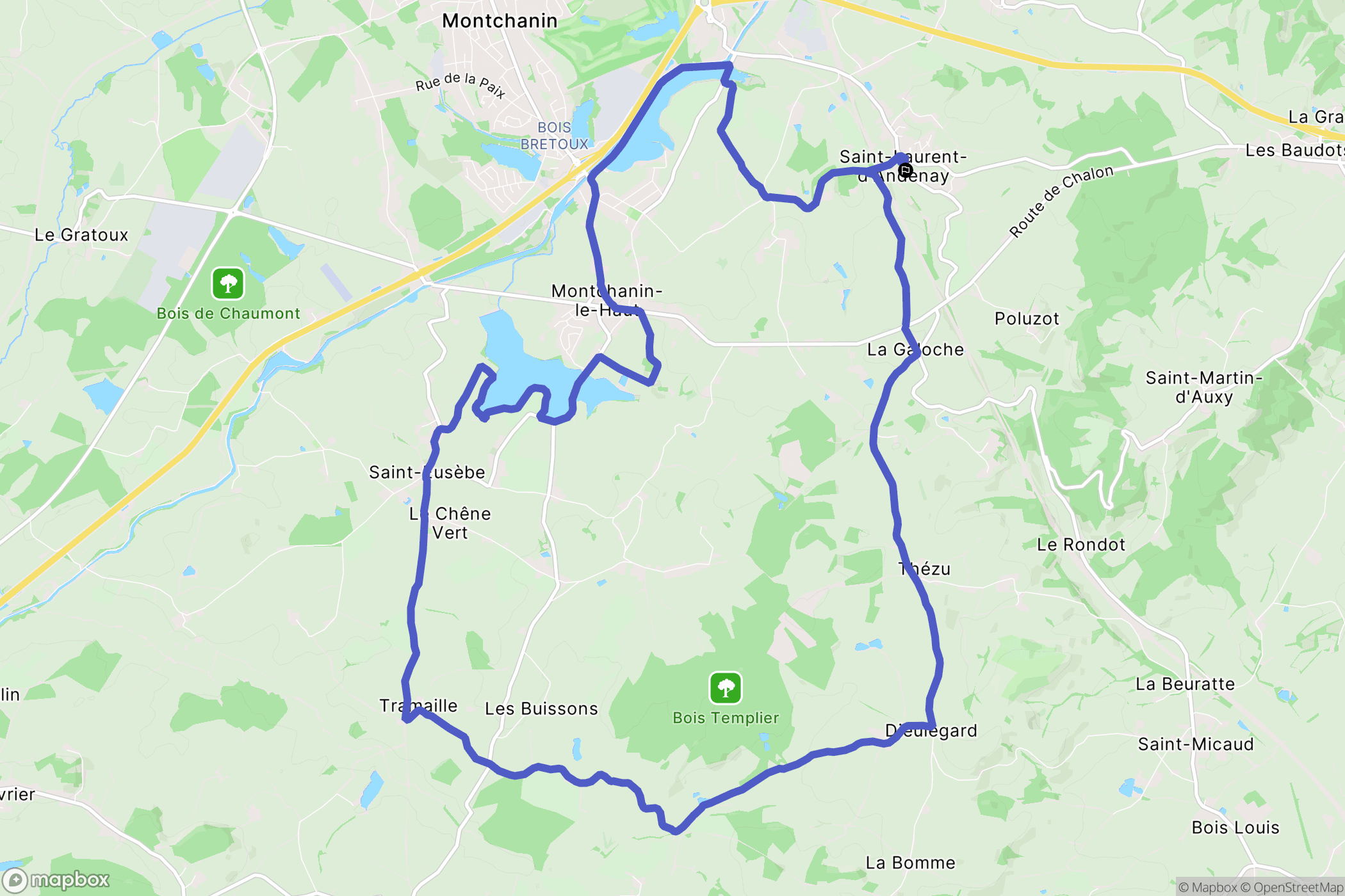 Saint-Laurent-d'Andenay : carte du parcours de randonnée - France