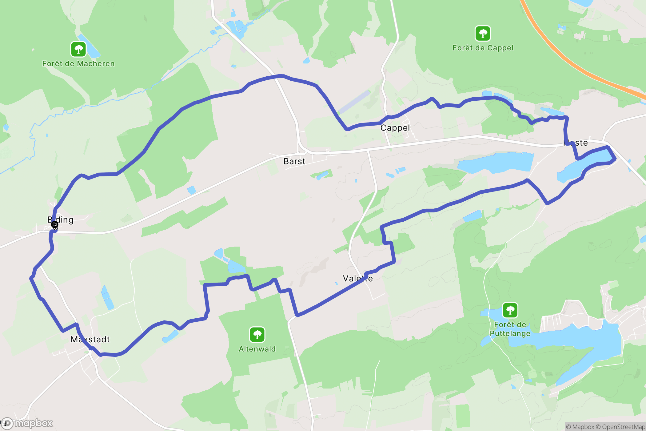 Biding : carte du parcours de randonnée - France