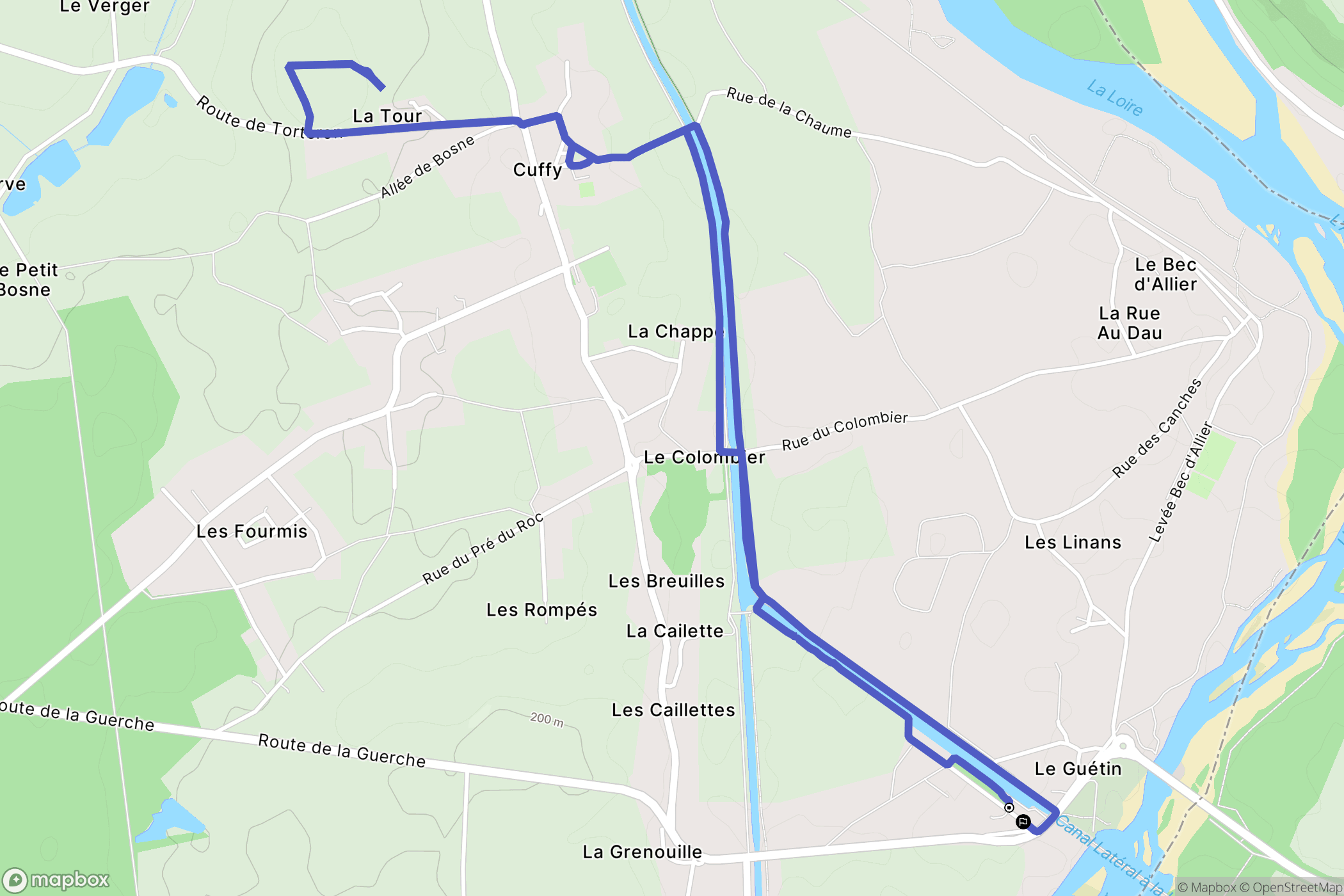 Cuffy : carte du parcours de randonnée - France