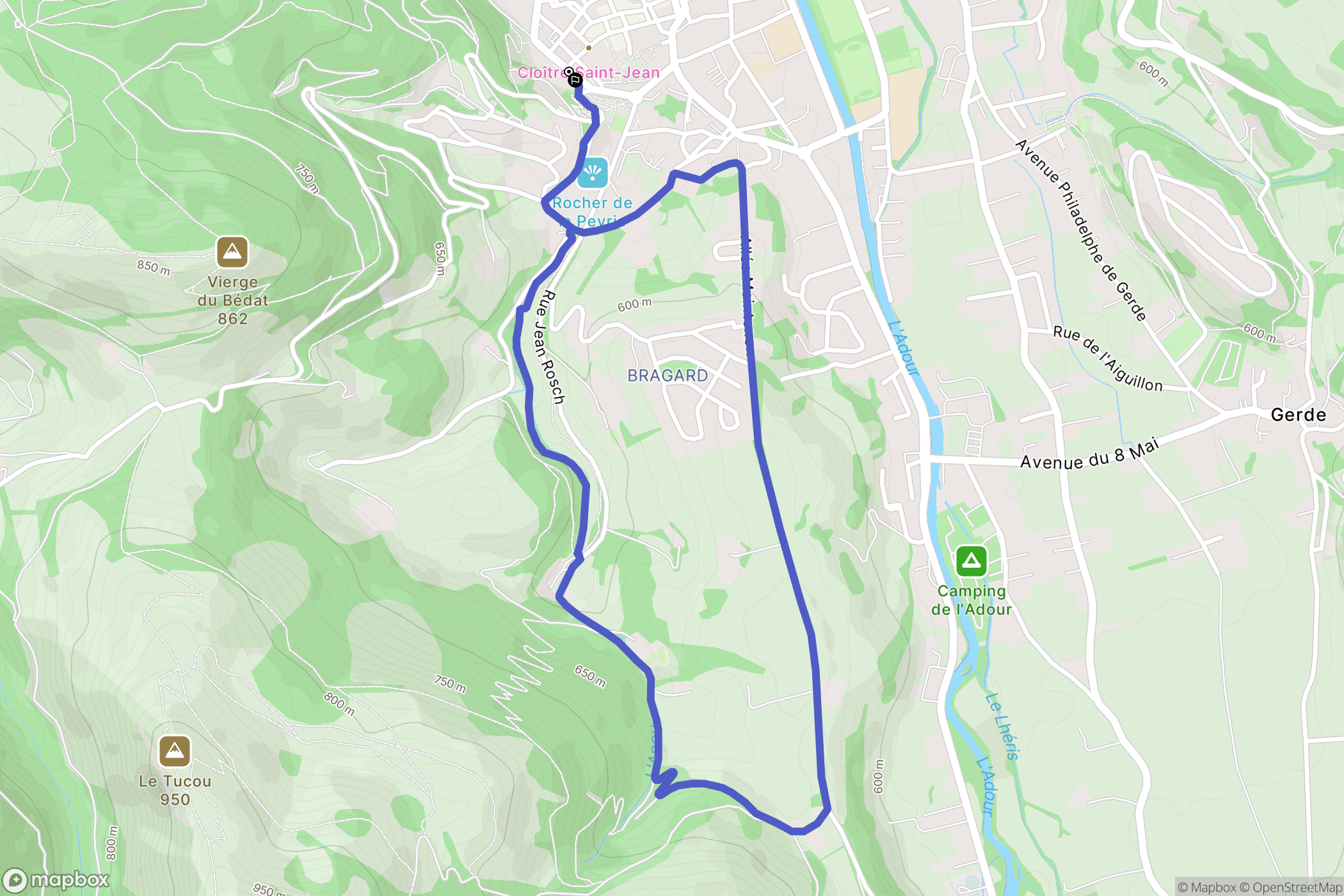 Bagnères-de-Bigorre : carte du parcours de randonnée - France
