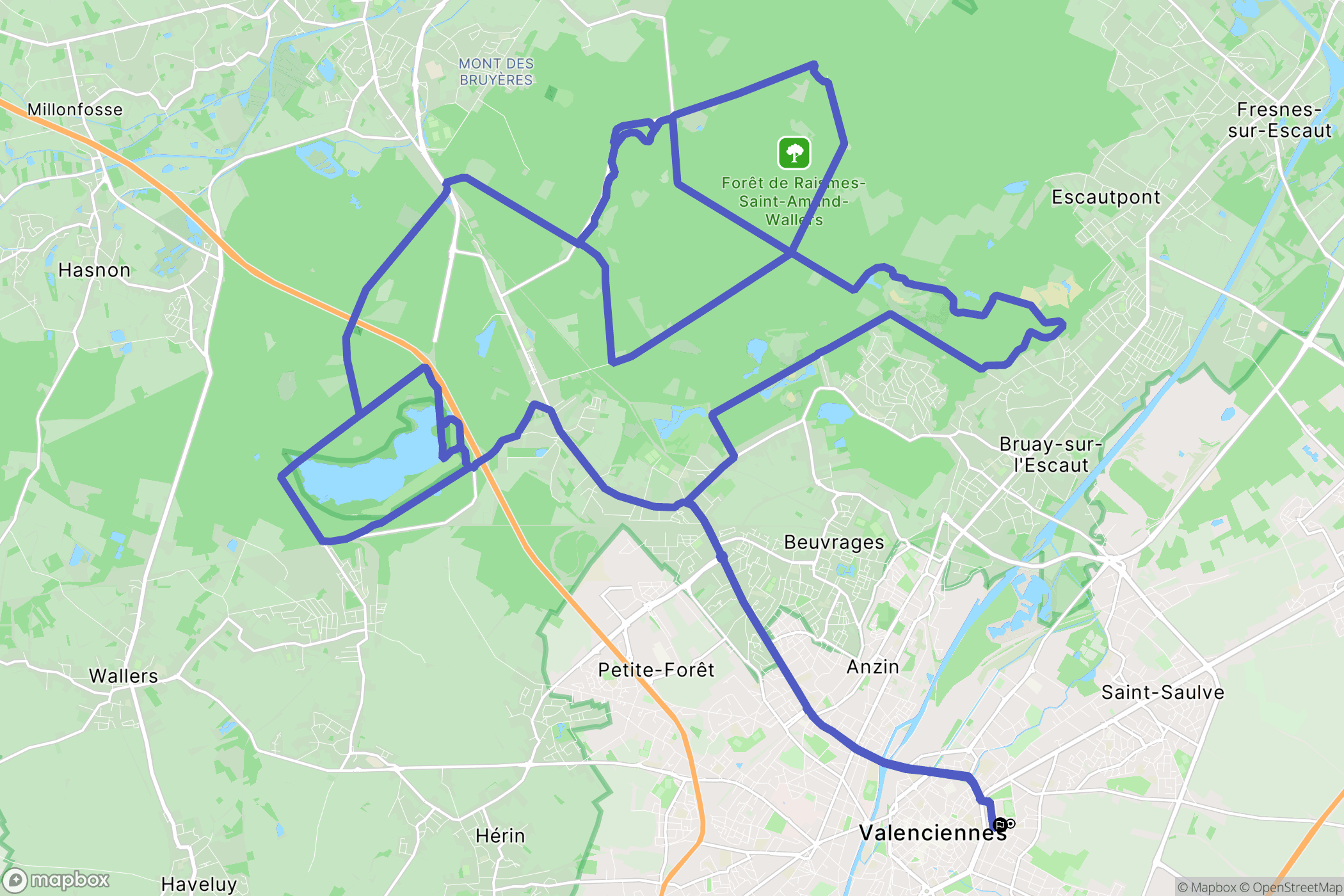 Valenciennes : carte du parcours de randonnée - France