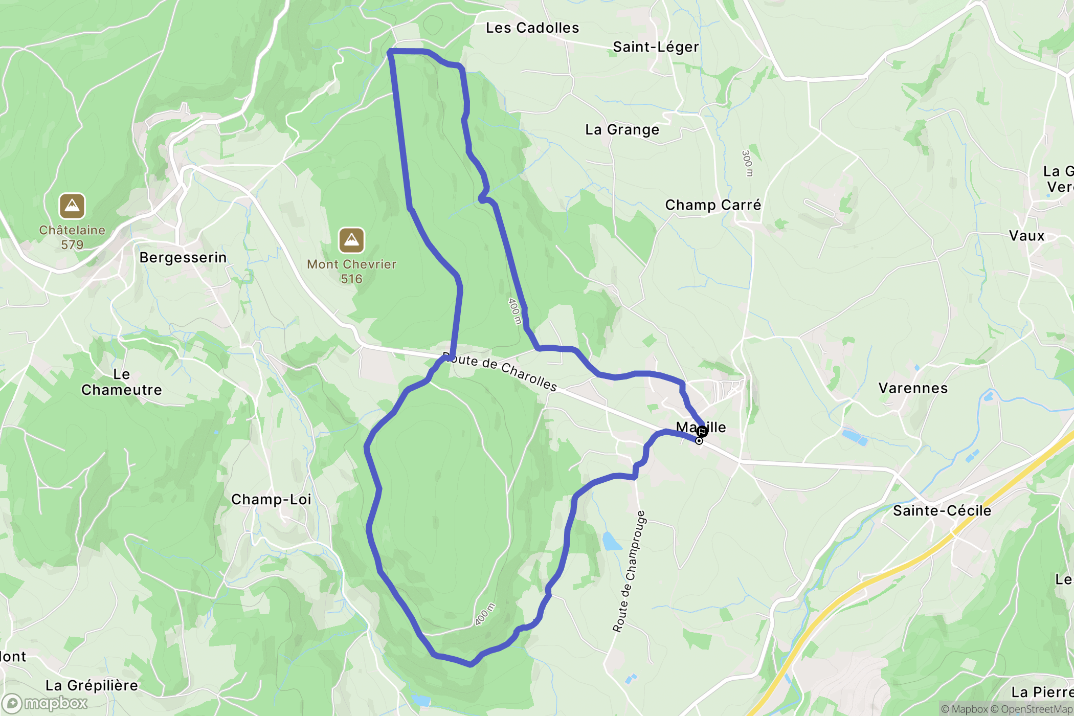 Mazille : carte du parcours de randonnée - France