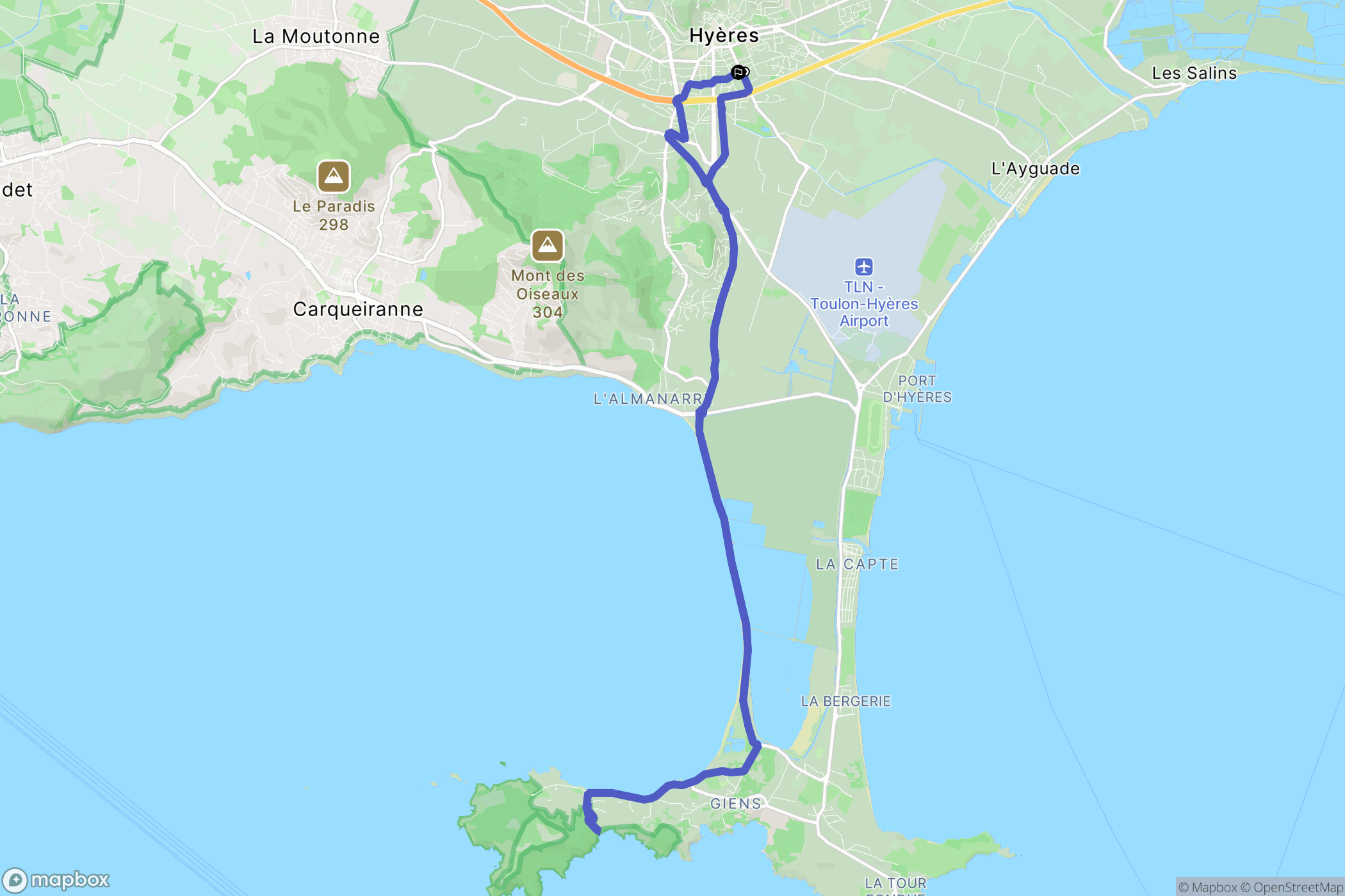 Hyères : carte du parcours de randonnée - France