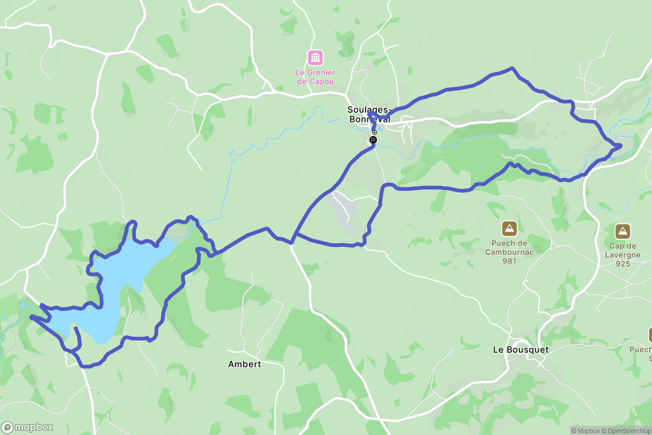 Soulages-Bonneval : carte du parcours de randonnée - France