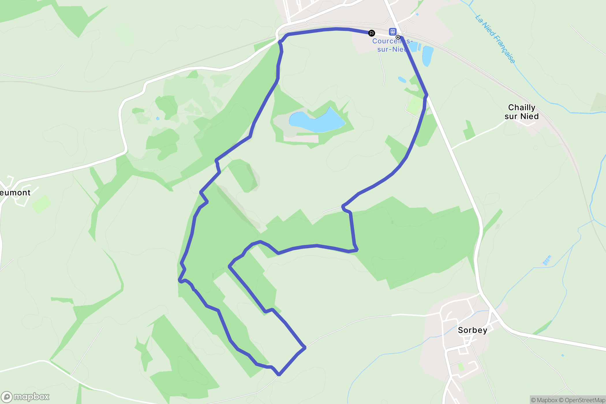 Courcelles-sur-Nied : carte du parcours de randonnée - France