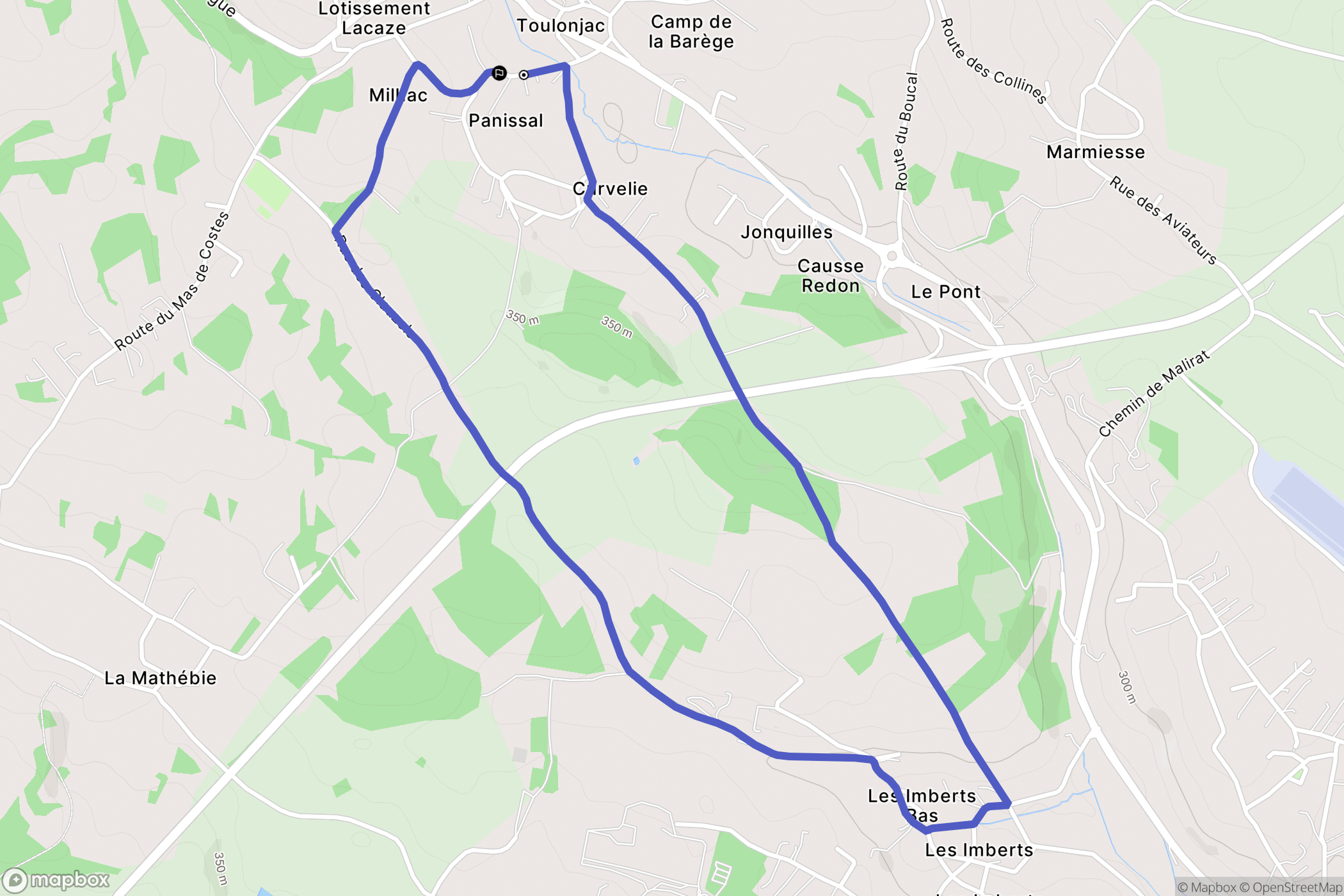 Toulonjac : carte du parcours de randonnée - France