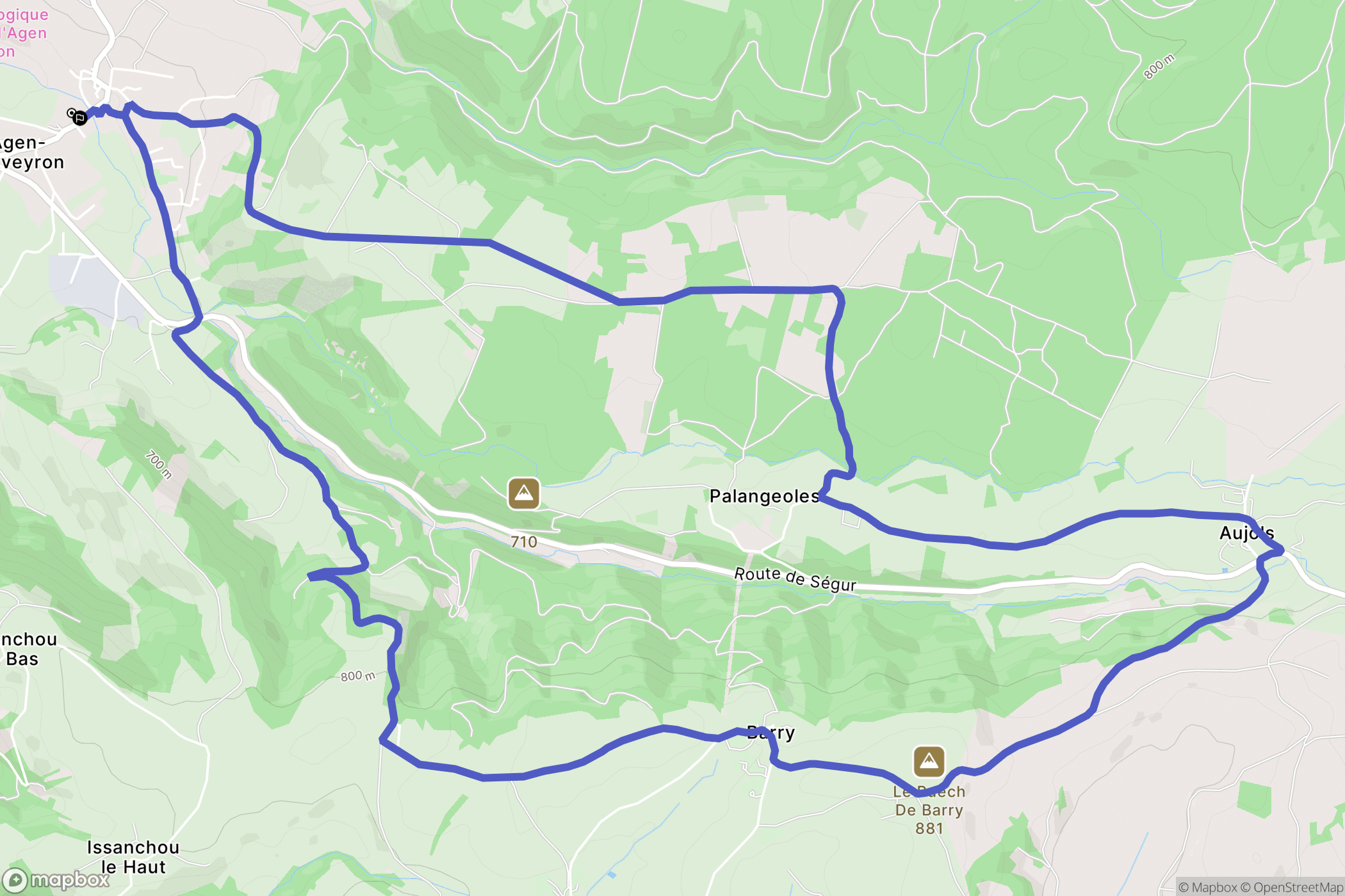 Agen-d'Aveyron : carte du parcours de randonnée - France