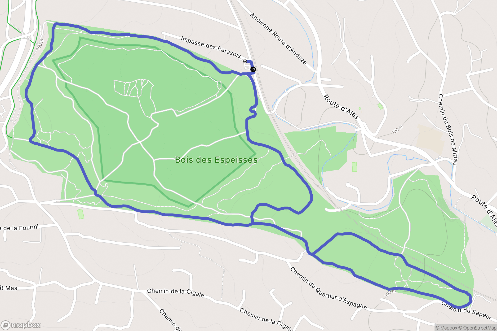 Nîmes : carte du parcours de randonnée - France