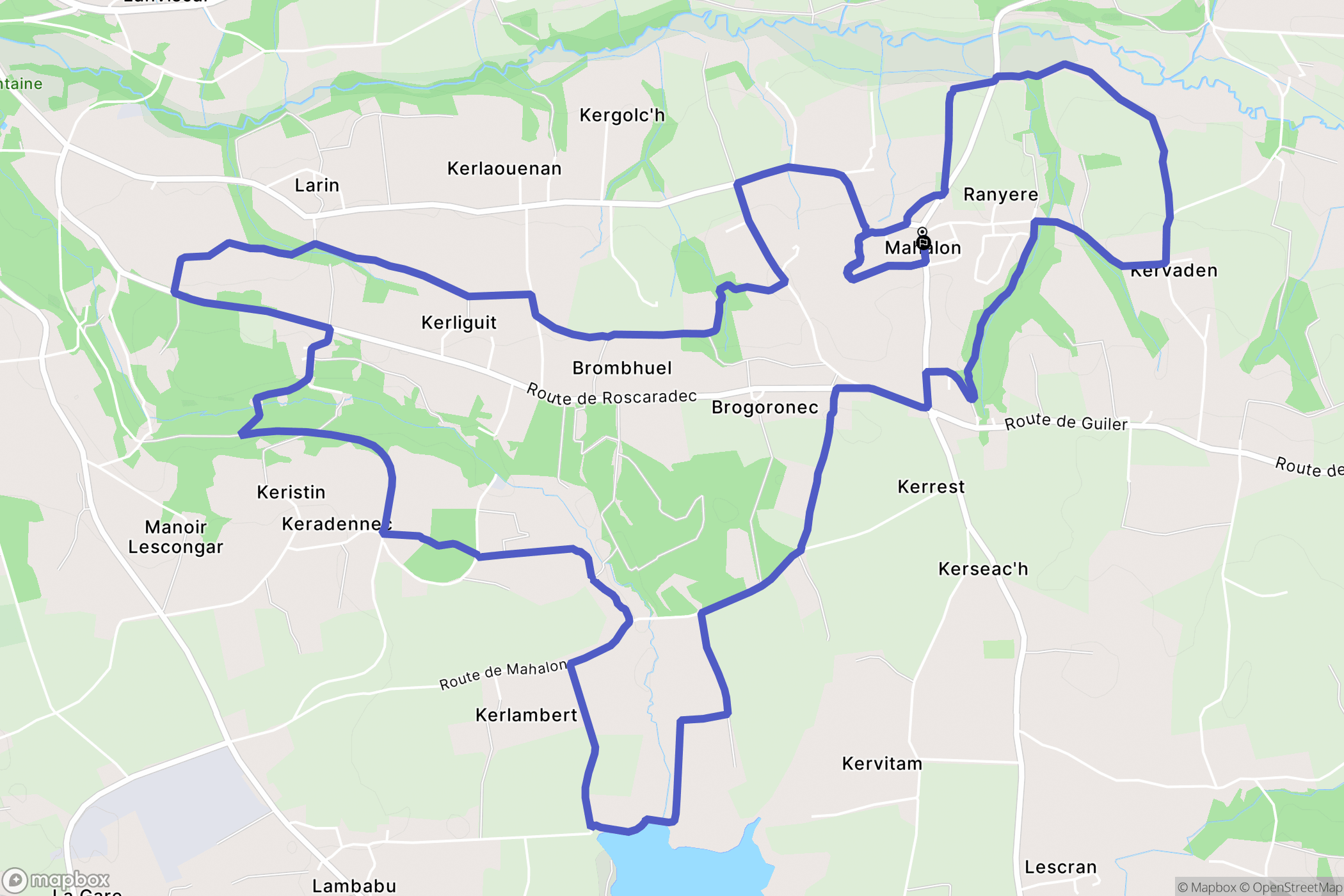 Mahalon : carte du parcours de randonnée - France