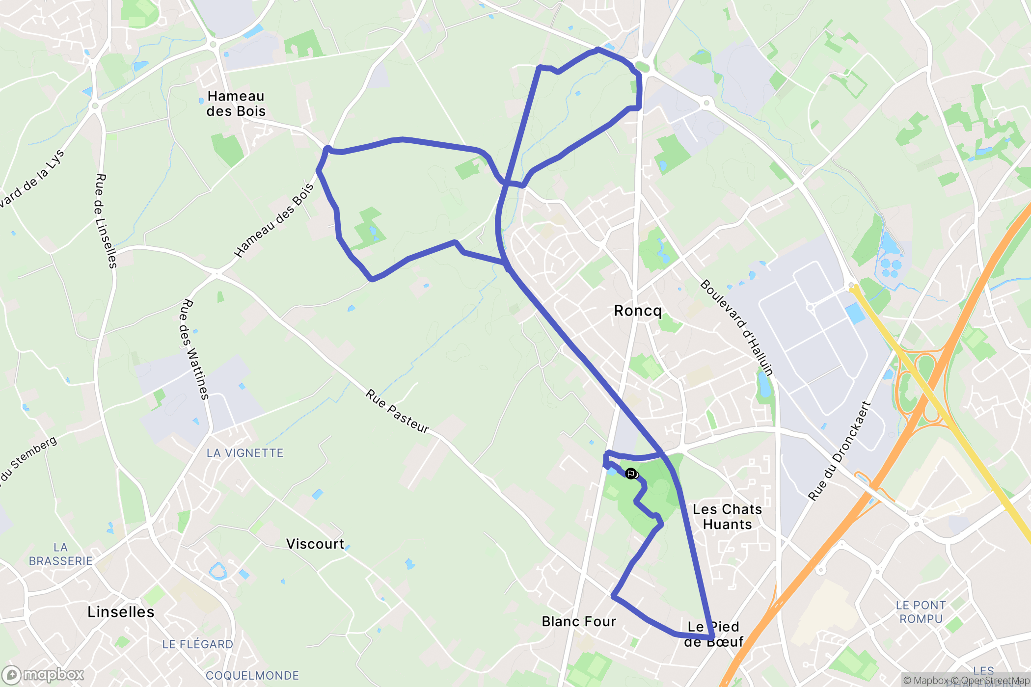 Roncq : carte du parcours de randonnée - France