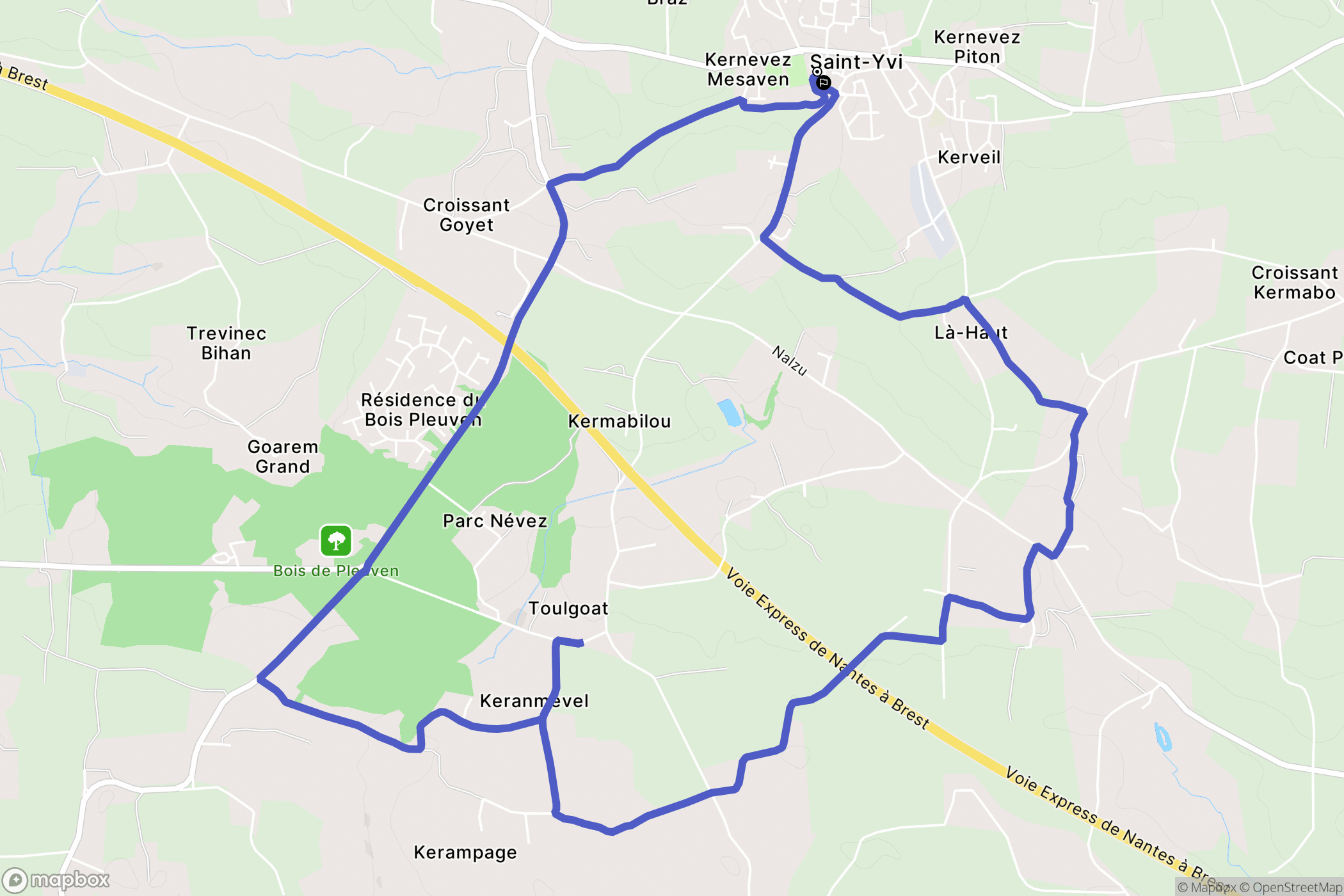 Saint-Yvi : carte du parcours de randonnée - France