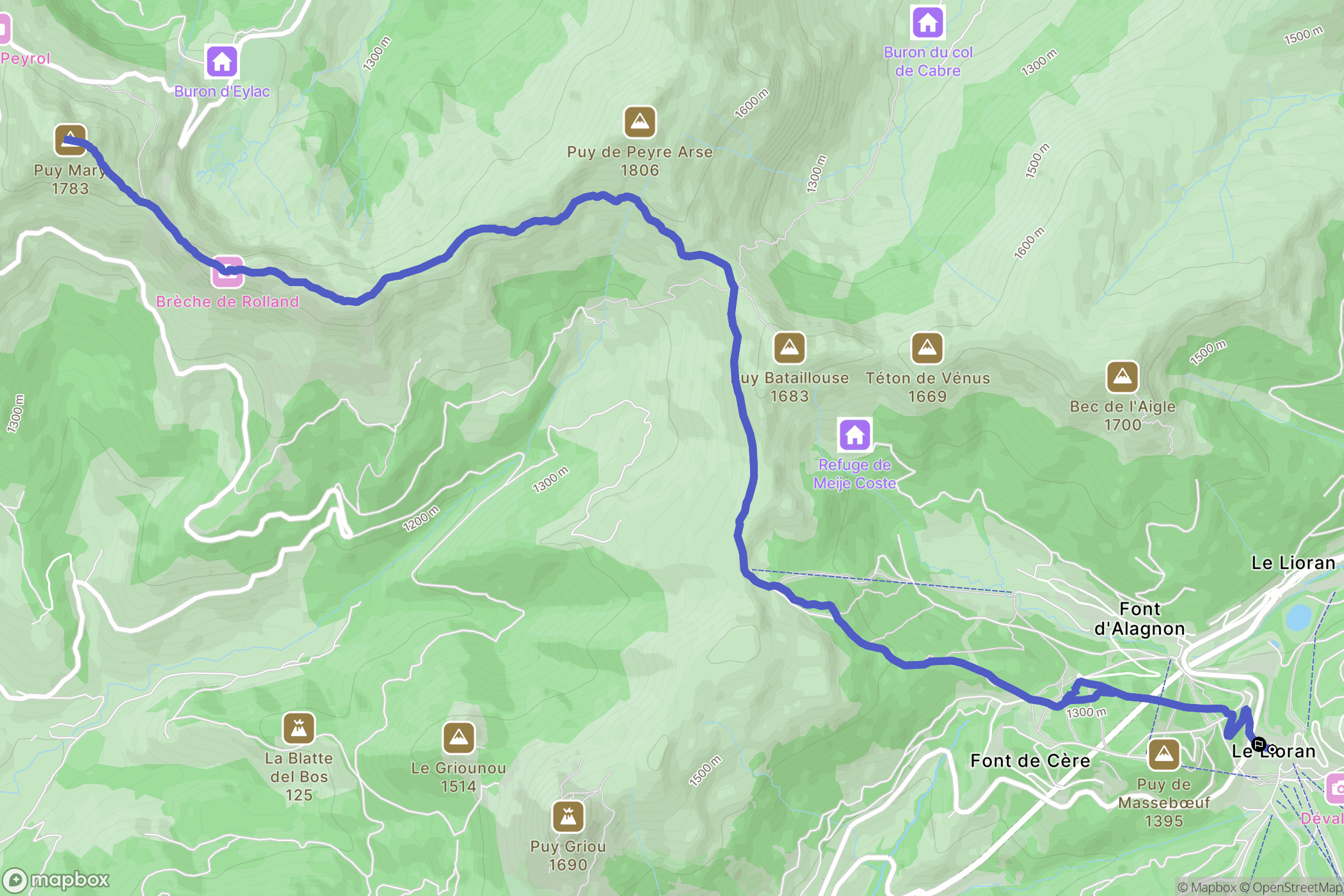 Laveissière : carte du parcours de randonnée - France