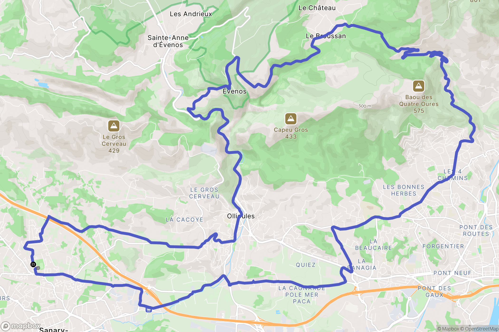 Sanary-sur-Mer : carte du parcours de randonnée - France
