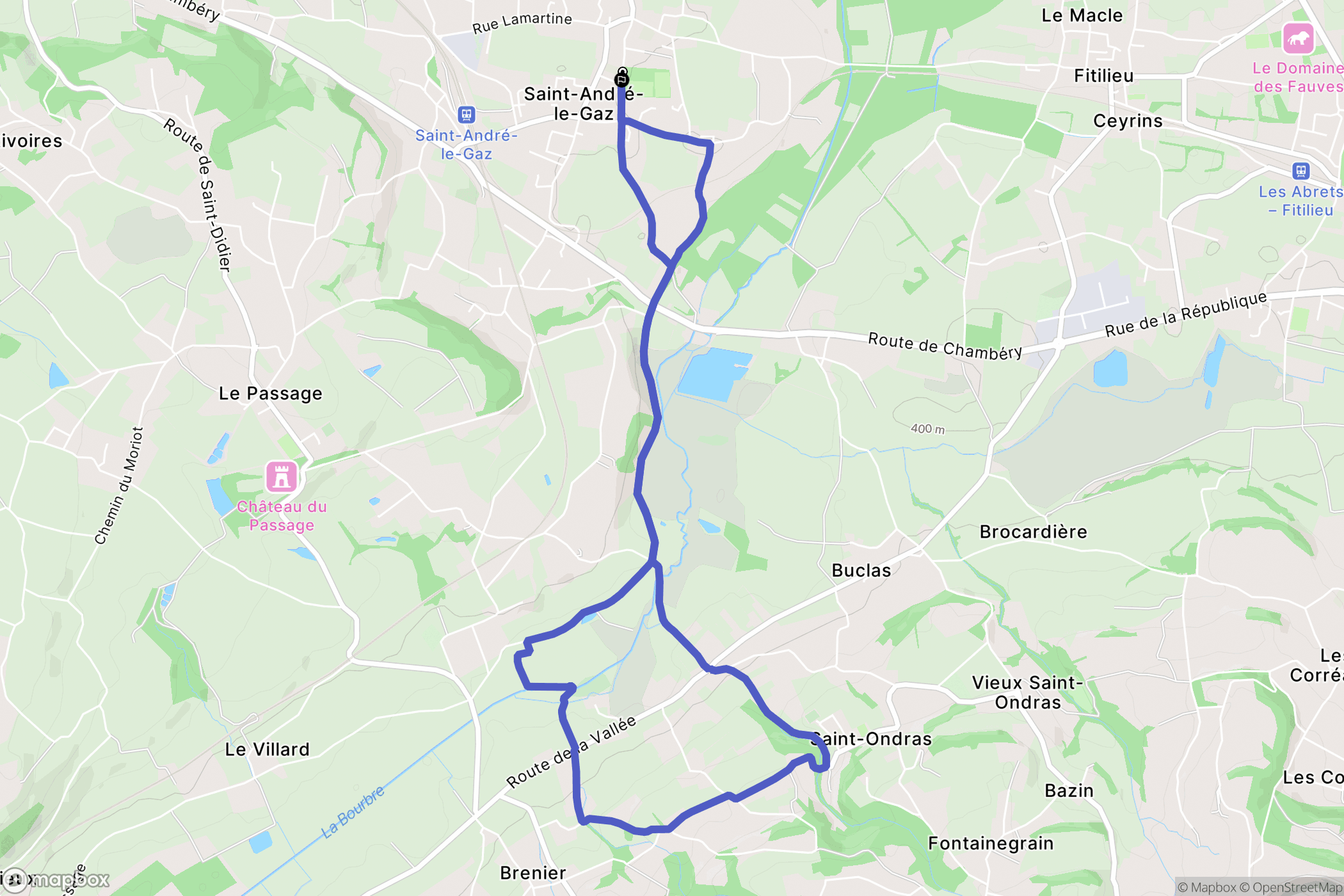 Saint-André-le-Gaz : carte du parcours de randonnée - France
